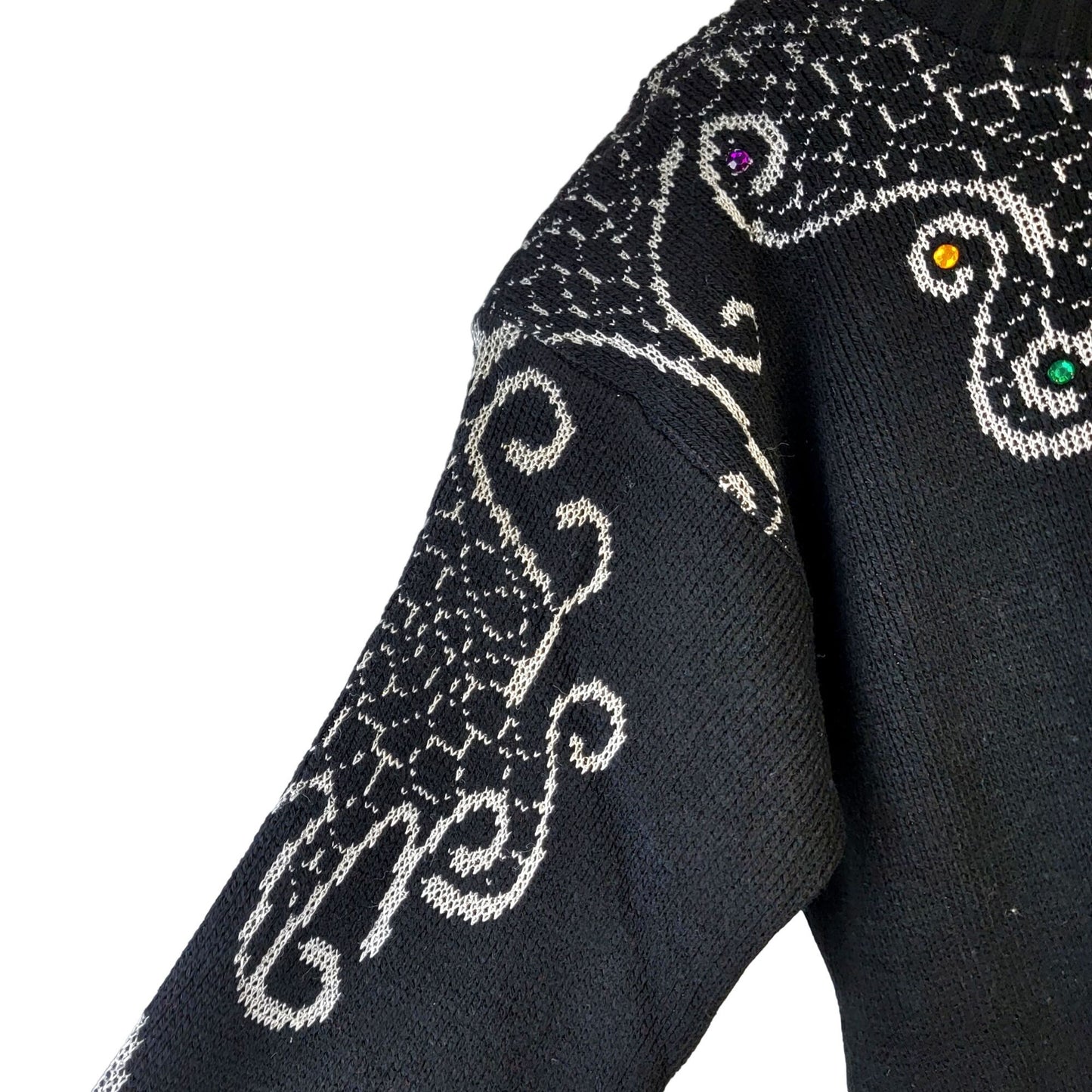 Vintage 80s Embellished Sweater Women XL Shirt Top Jewels Black