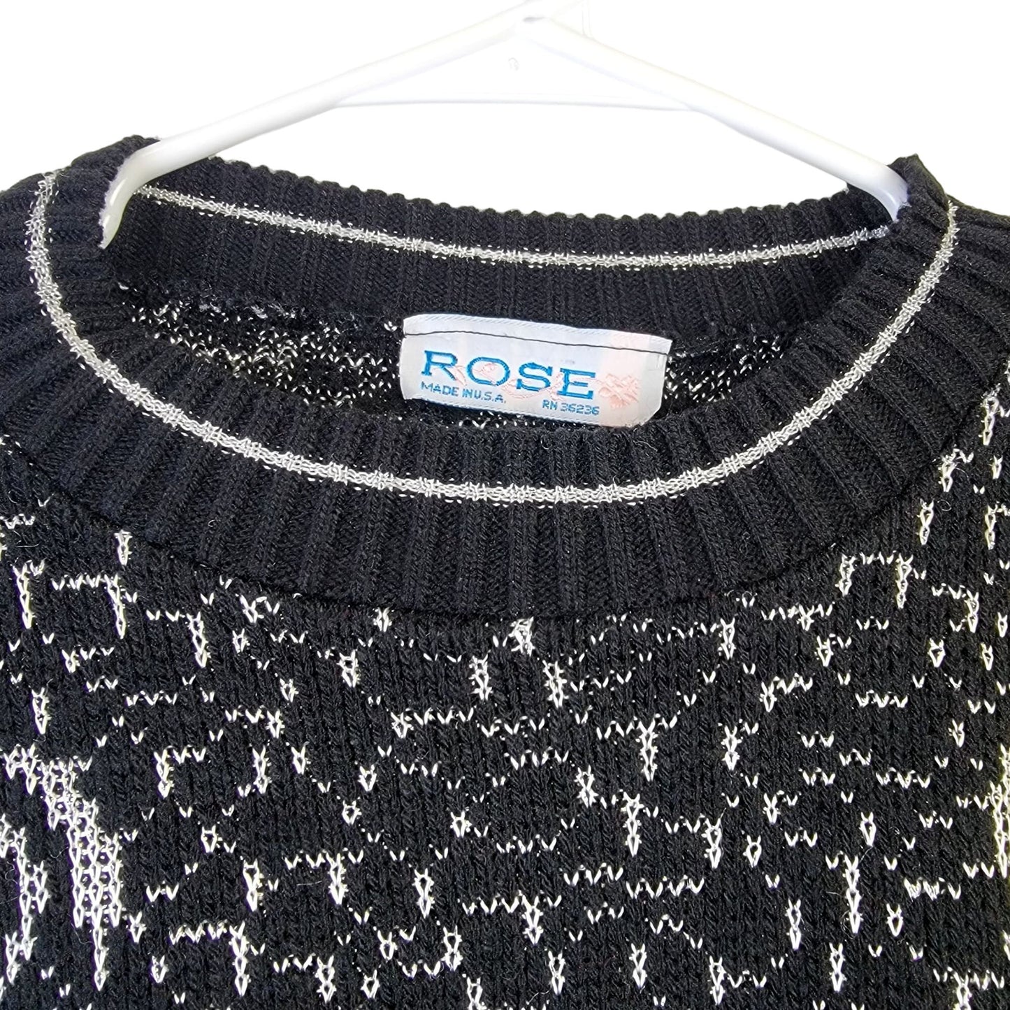 Vintage 80s Embellished Sweater Women XL Shirt Top Jewels Black