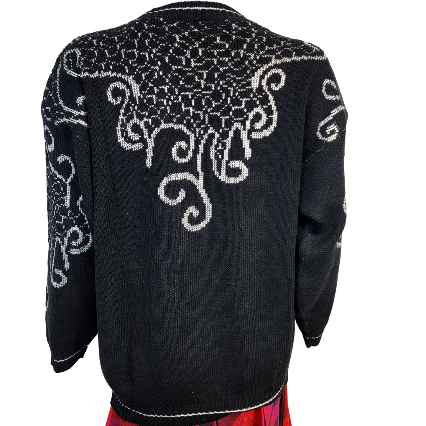 Vintage 80s Embellished Sweater Women XL Shirt Top Jewels Black