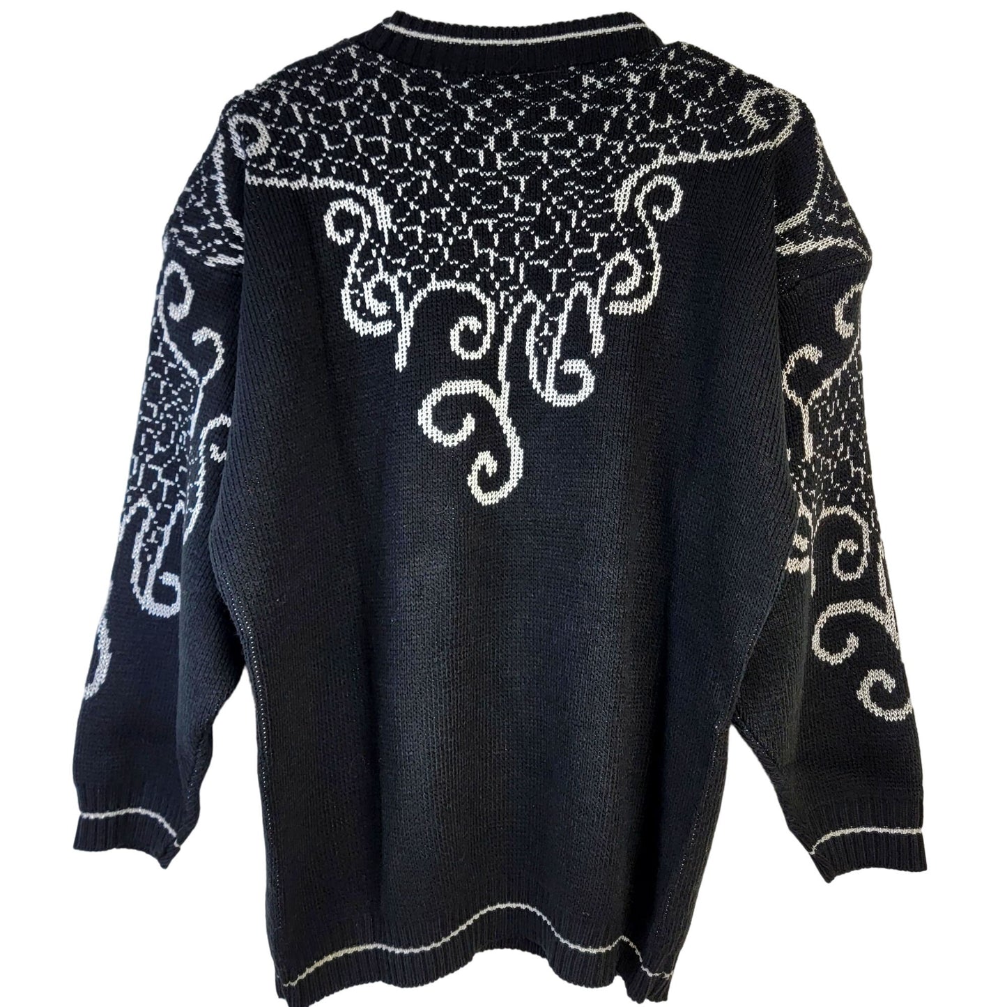 Vintage 80s Embellished Sweater Women XL Shirt Top Jewels Black