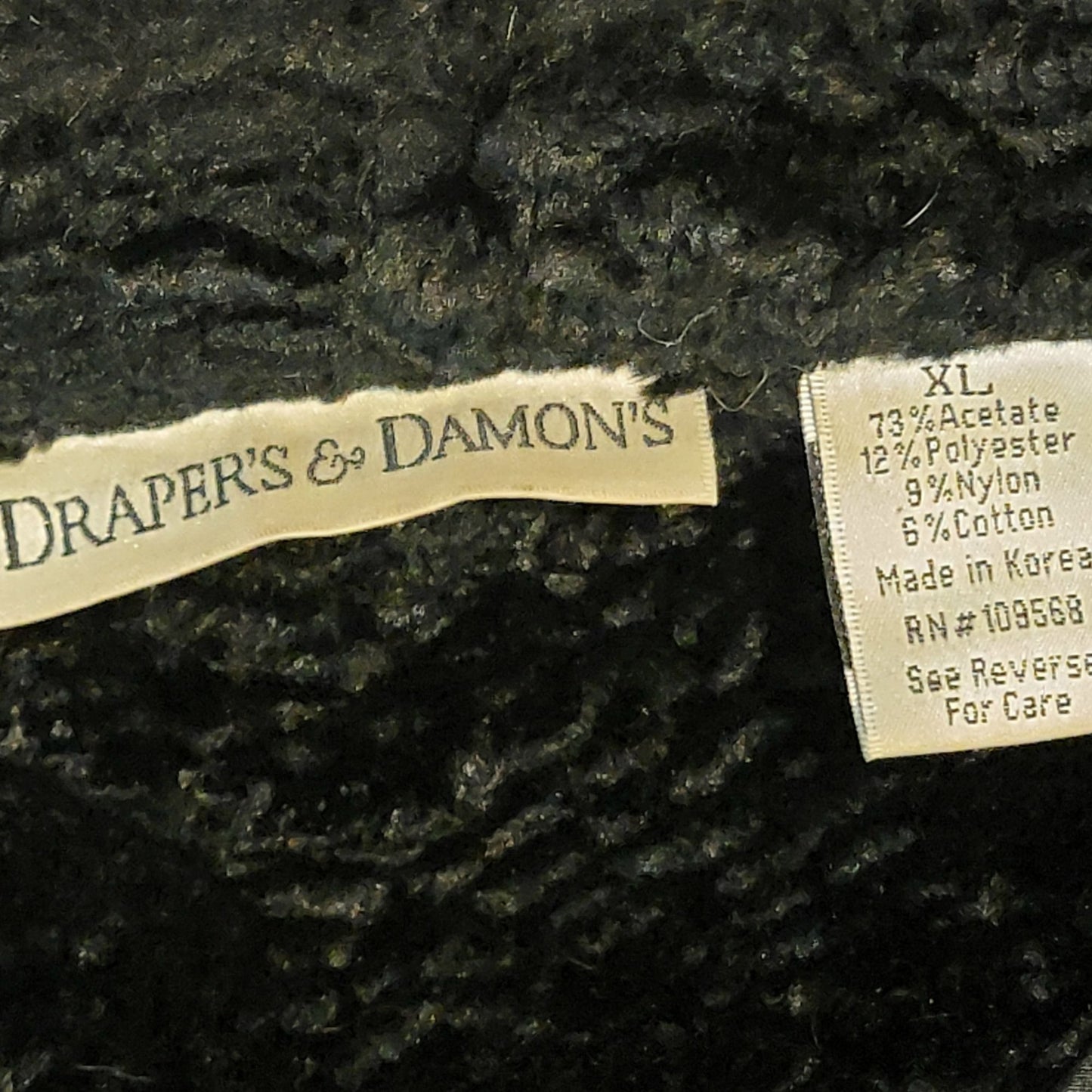 Vintage Draper's & Damon's Teddy Jacket Women XL Black Coat
