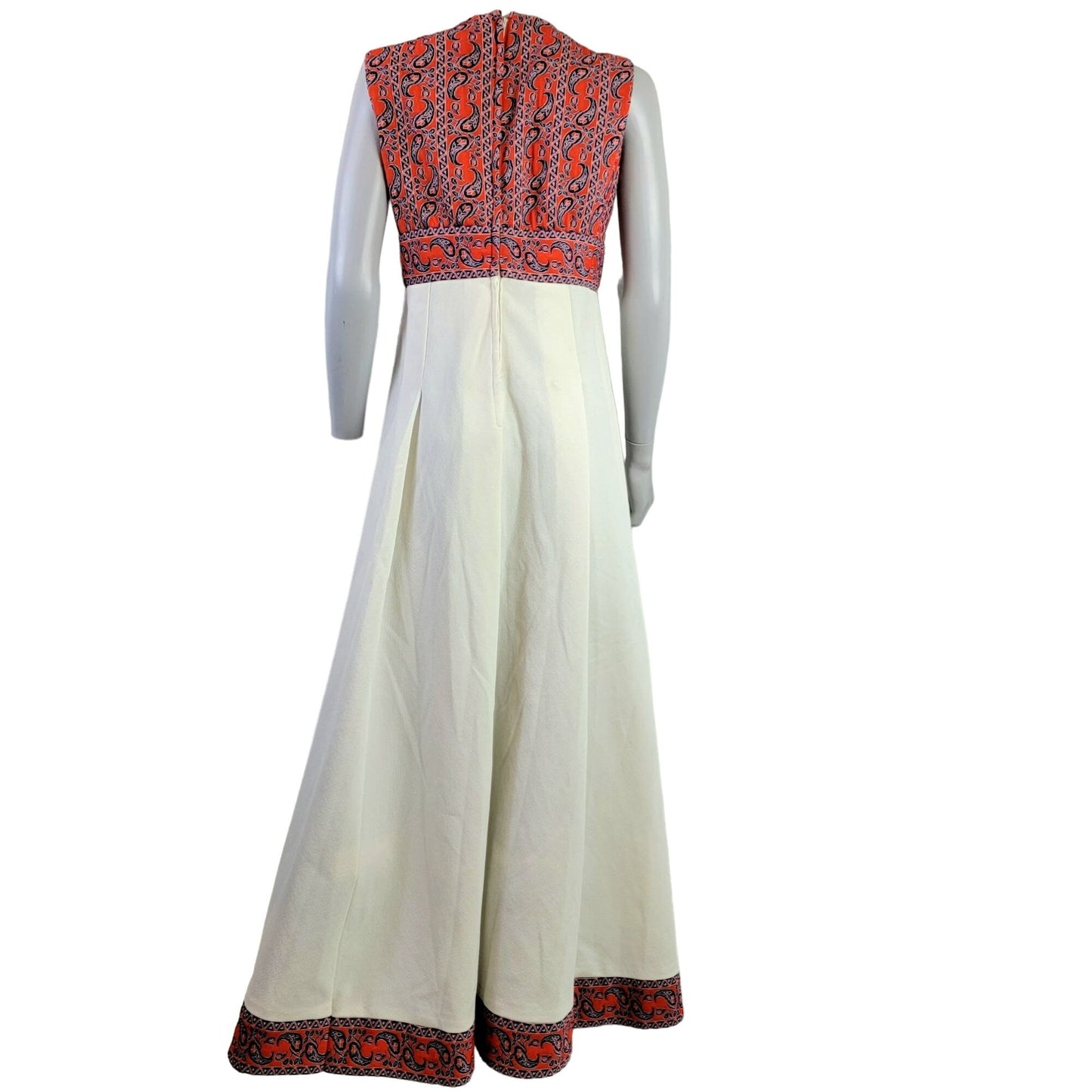 Vintage 60s Paisley Maxi Peasant Dress Women Medium Red