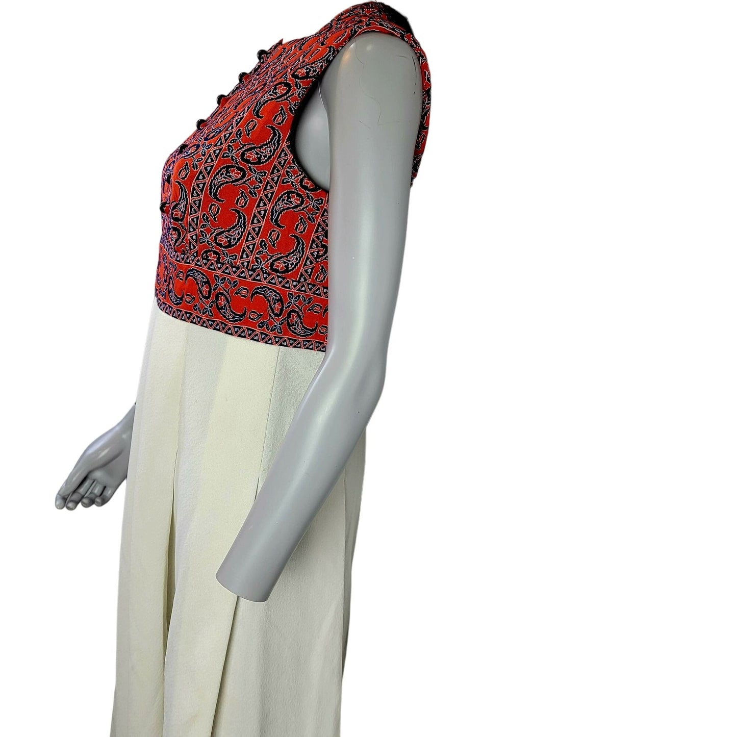 Vintage 60s Paisley Maxi Peasant Dress Women Medium Red