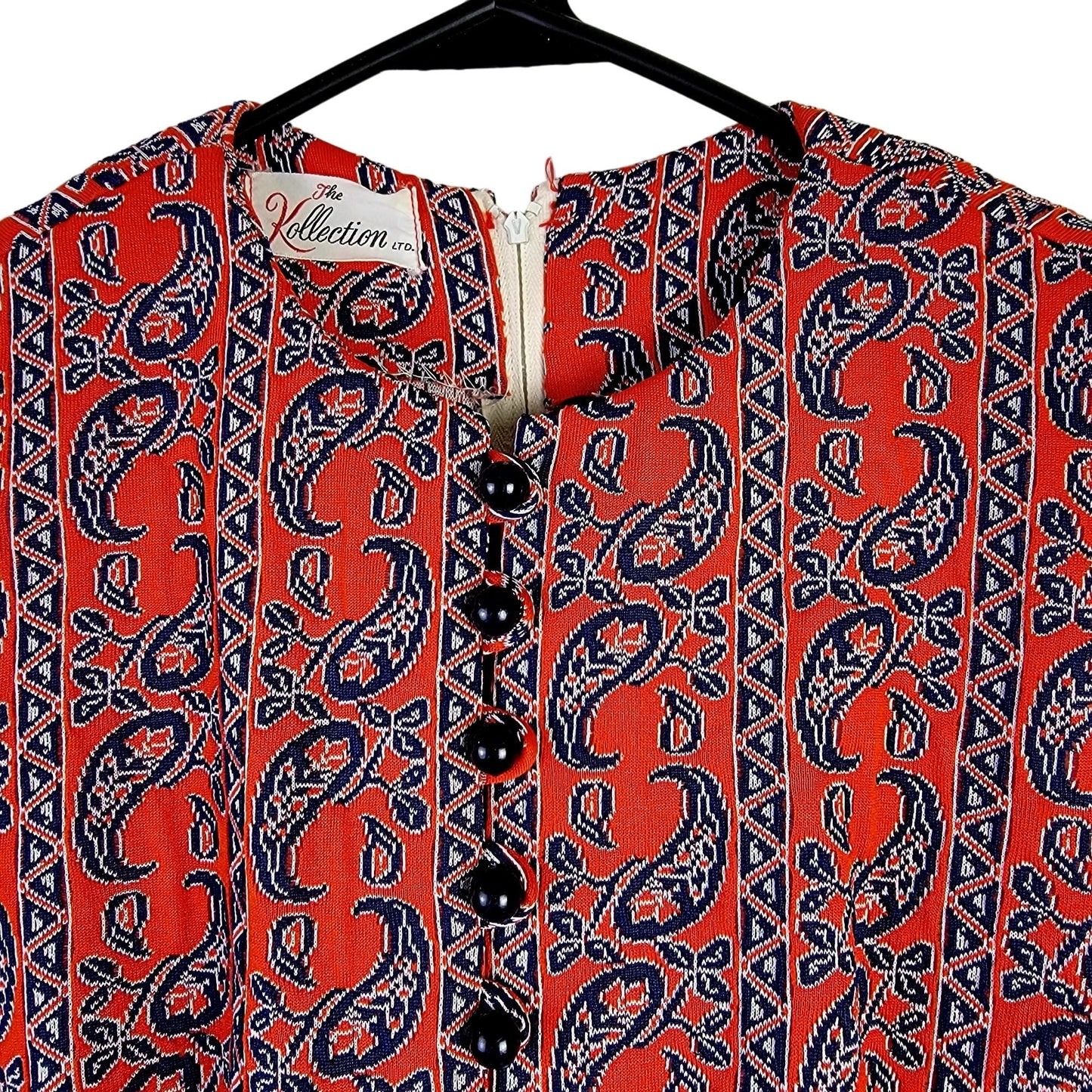 Vintage 60s Paisley Maxi Peasant Dress Women Medium Red