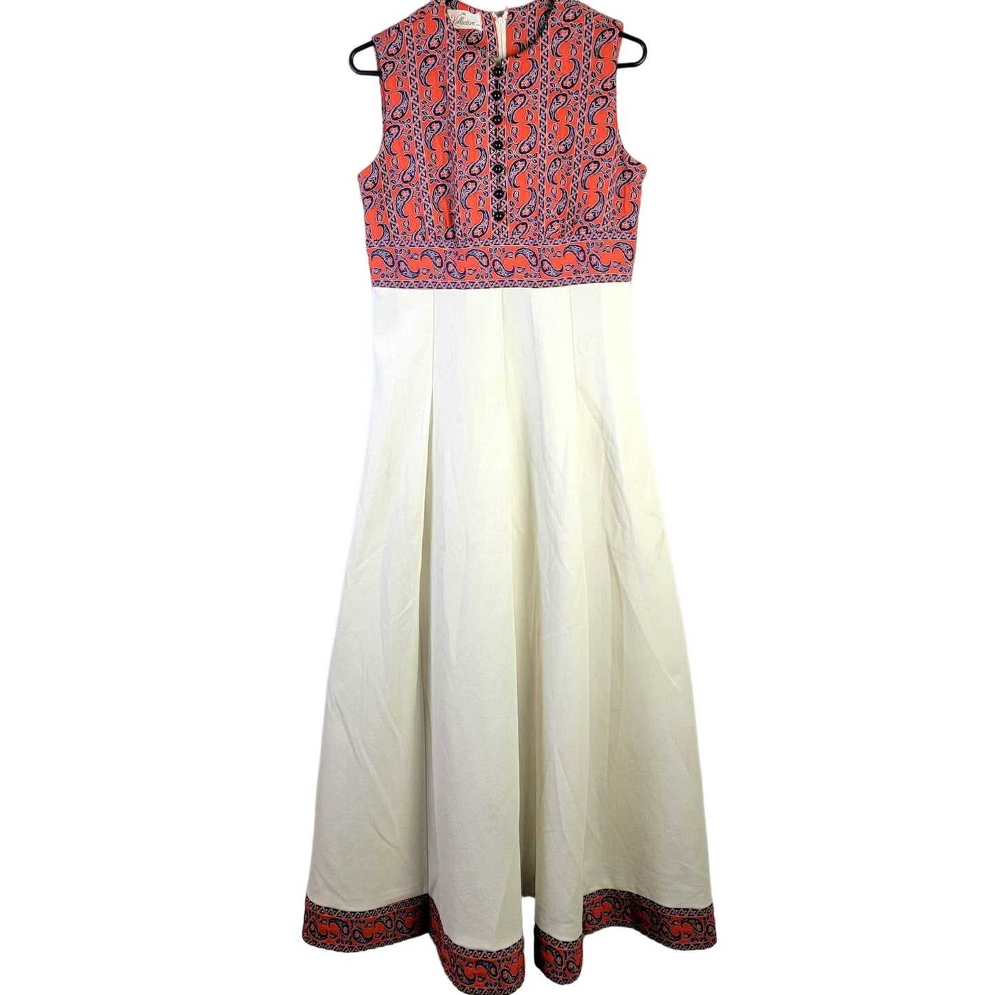 Vintage 60s Paisley Maxi Peasant Dress Women Medium Red