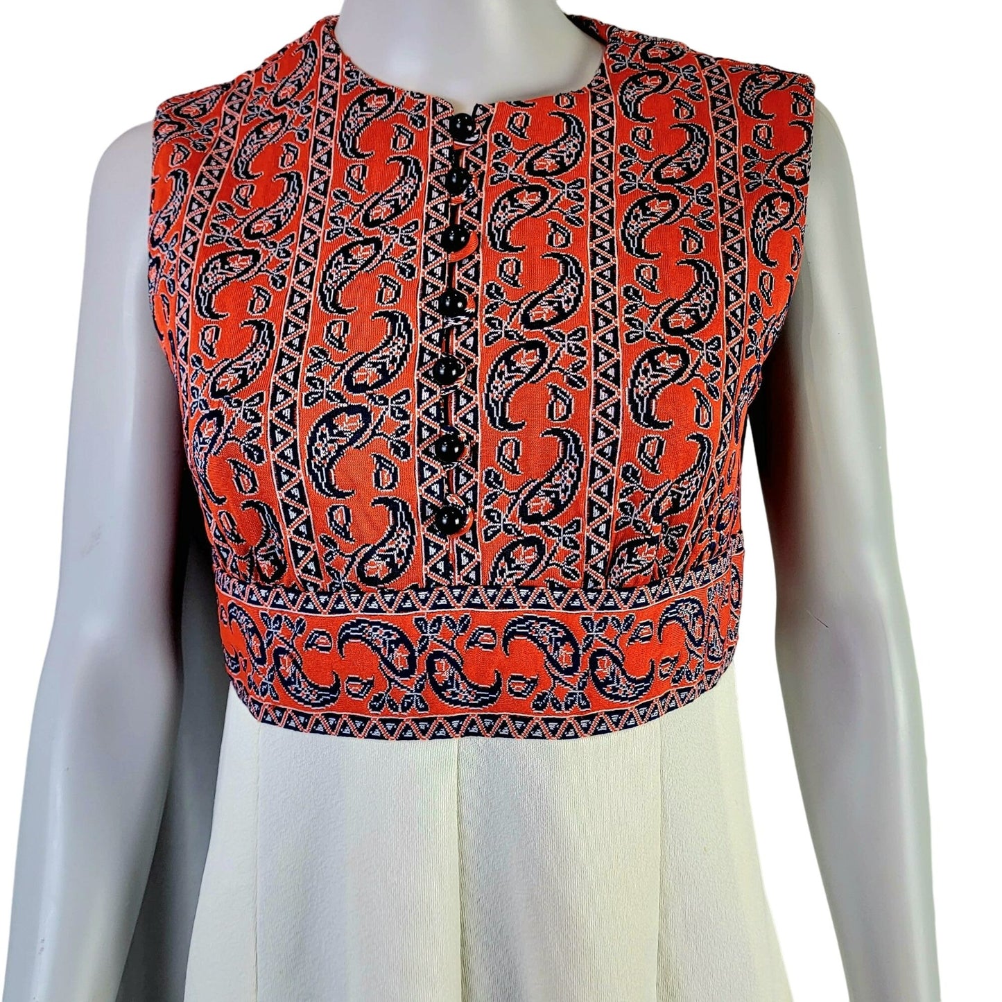 Vintage 60s Paisley Maxi Peasant Dress Women Medium Red
