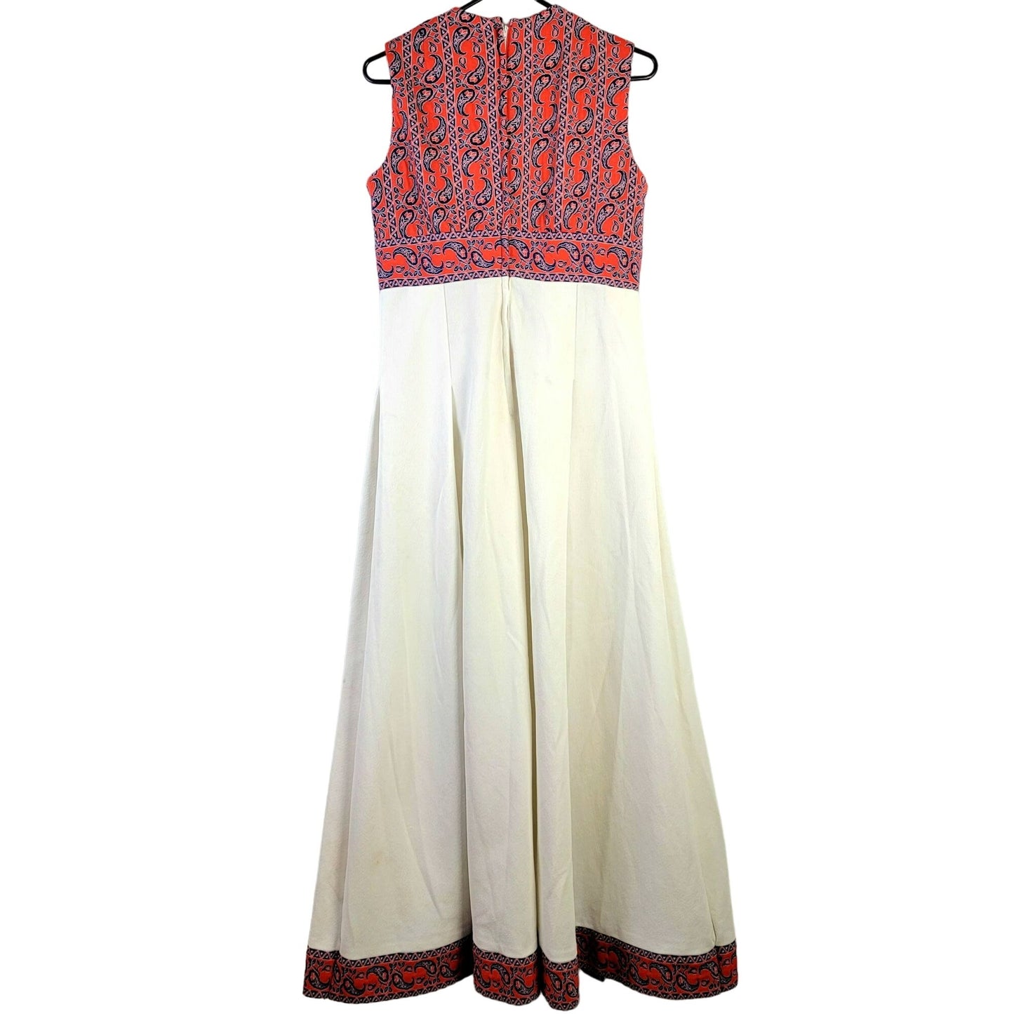 Vintage 60s Paisley Maxi Peasant Dress Women Medium Red