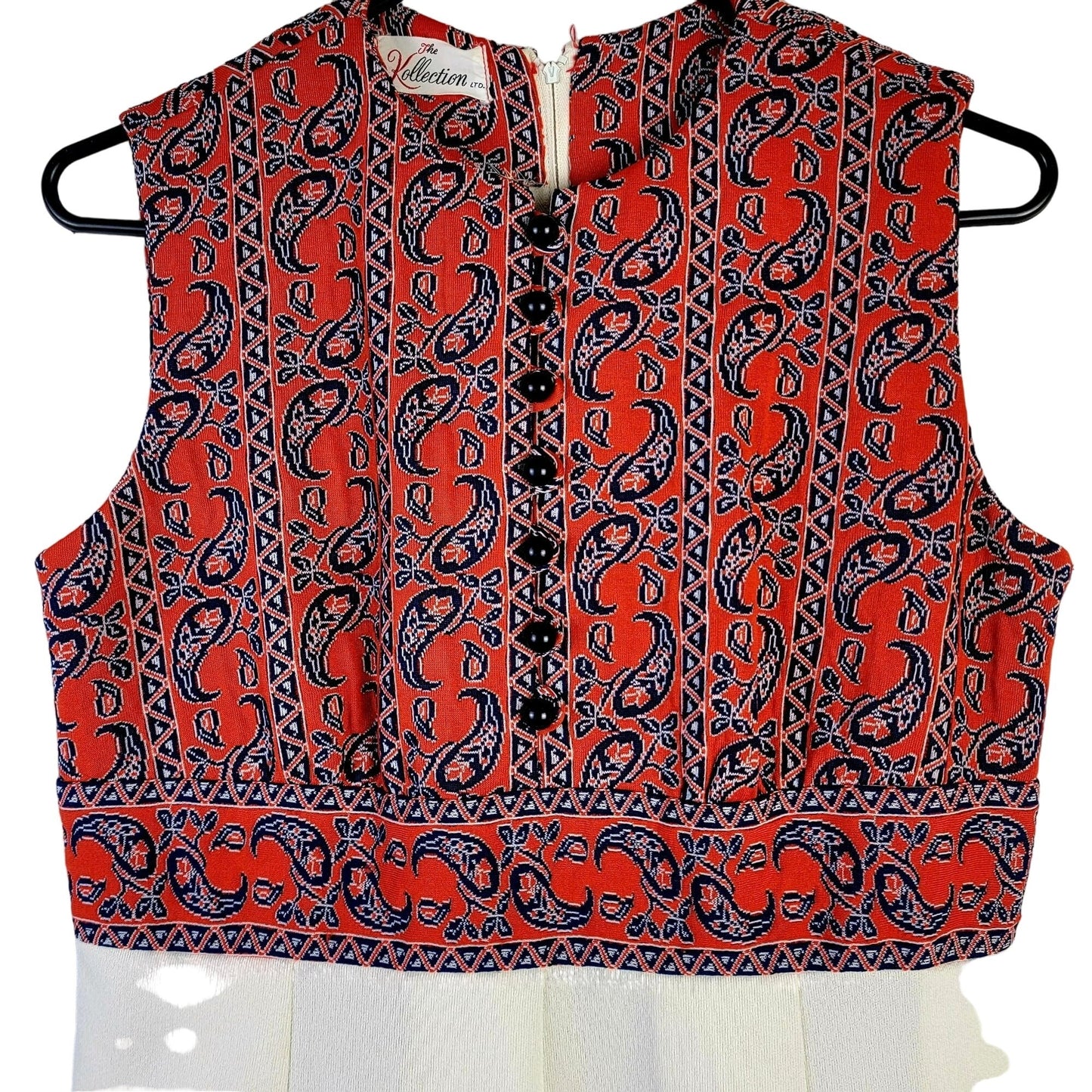 Vintage 60s Paisley Maxi Peasant Dress Women Medium Red
