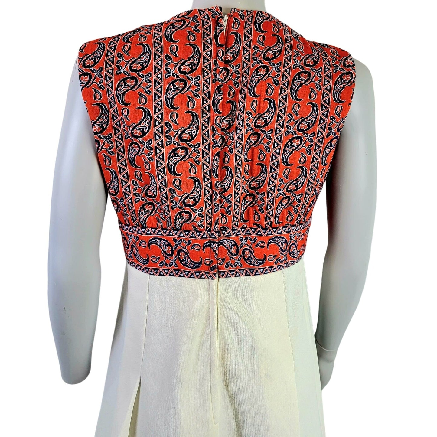 Vintage 60s Paisley Maxi Peasant Dress Women Medium Red
