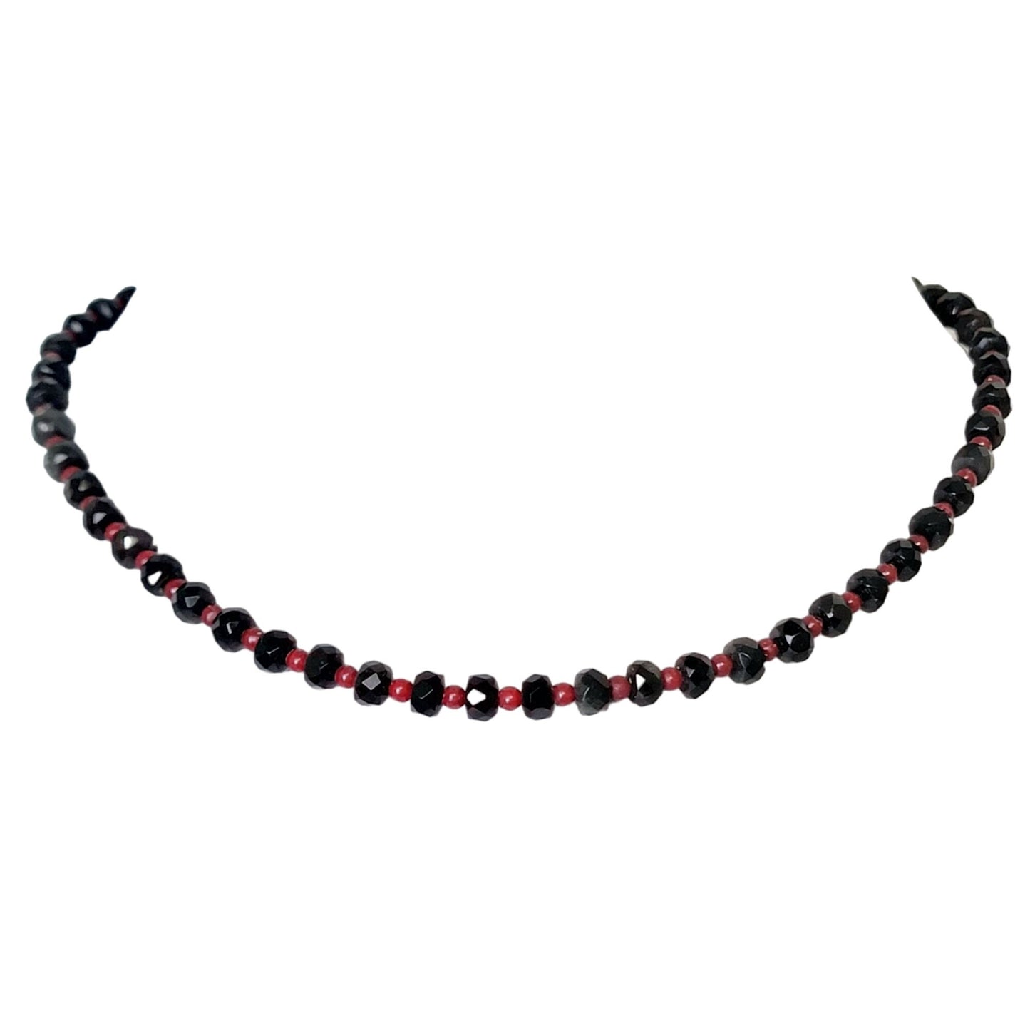 Vintage Heavy Glass Bead Necklace Red Black Women