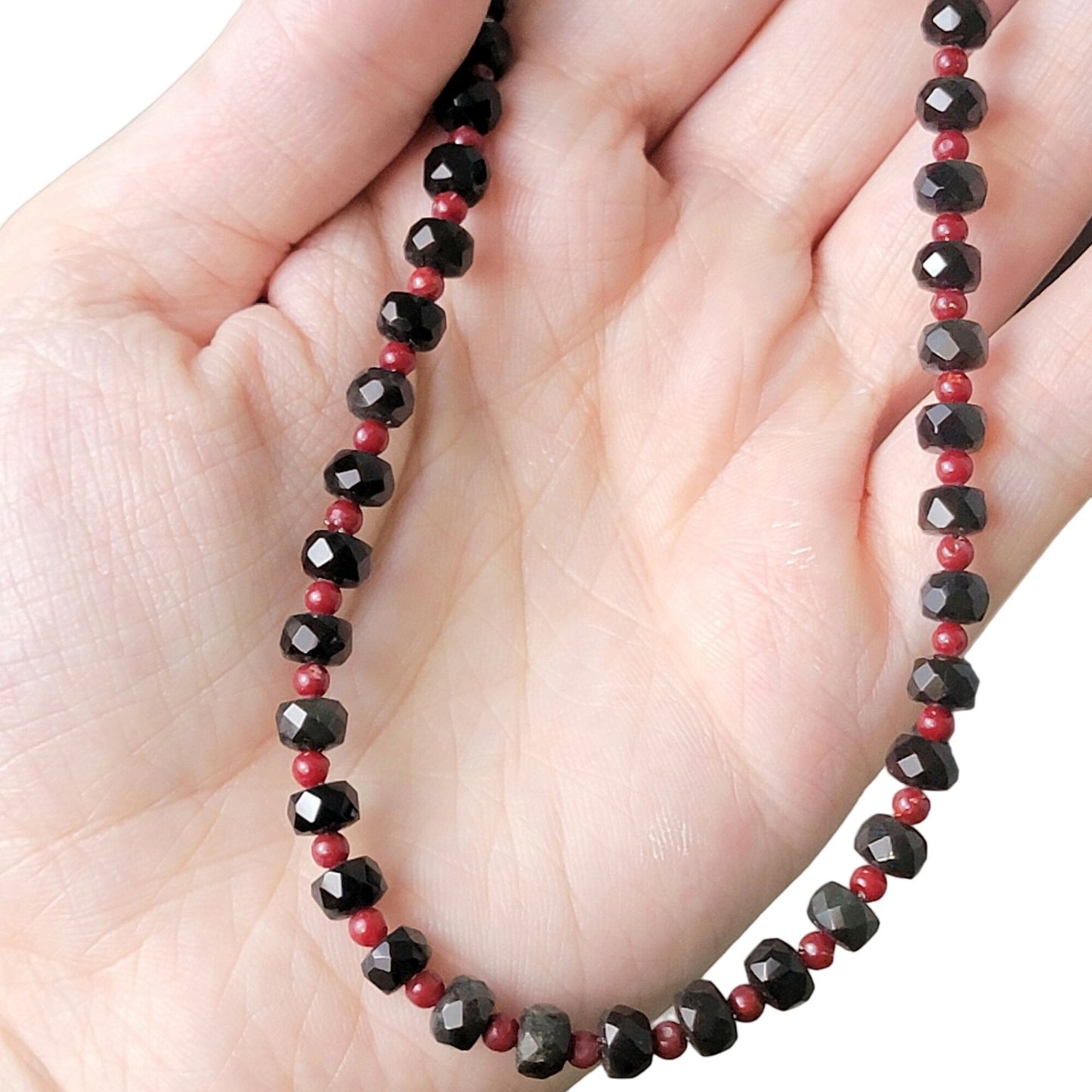 Vintage Heavy Glass Bead Necklace Red Black Women