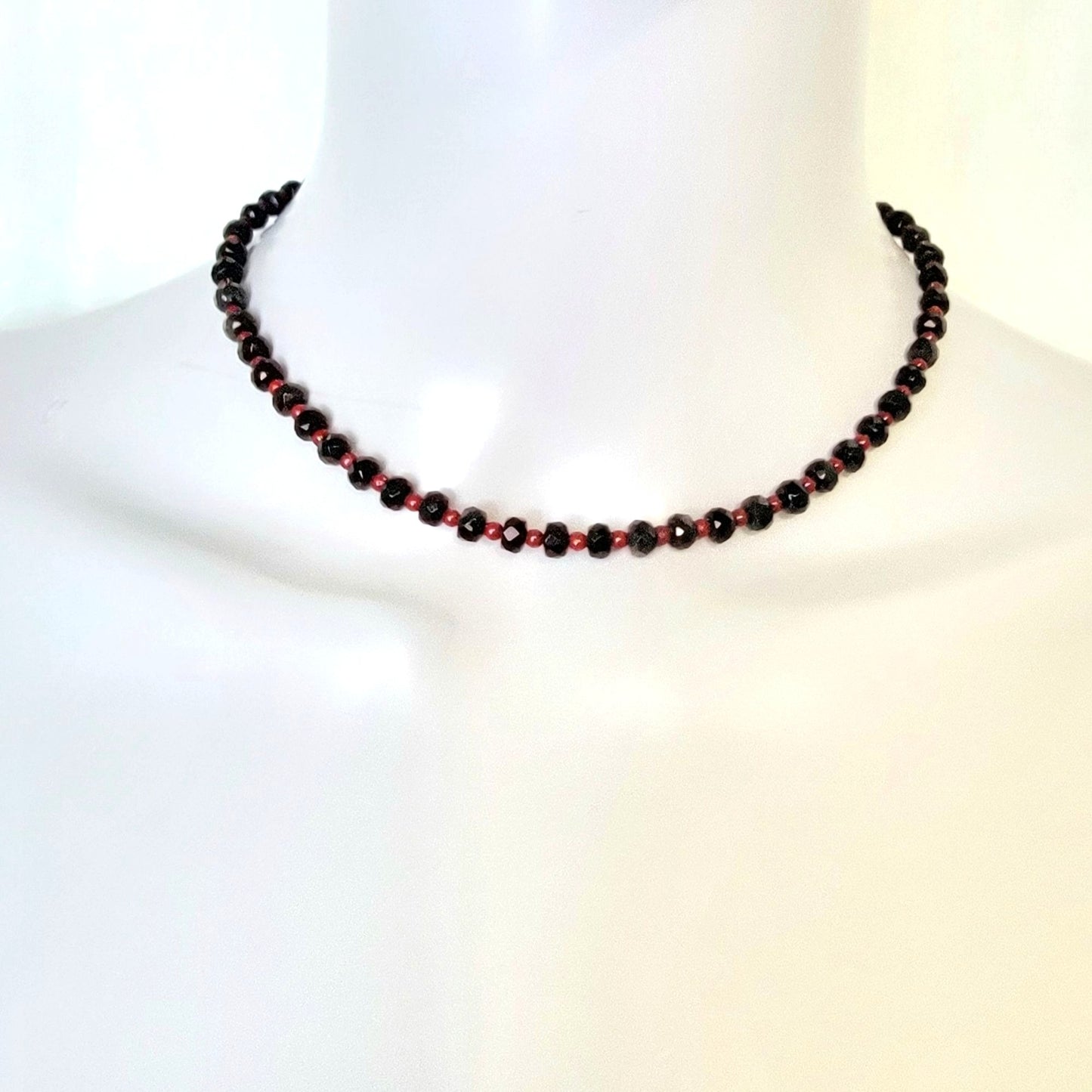 Vintage Heavy Glass Bead Necklace Red Black Women