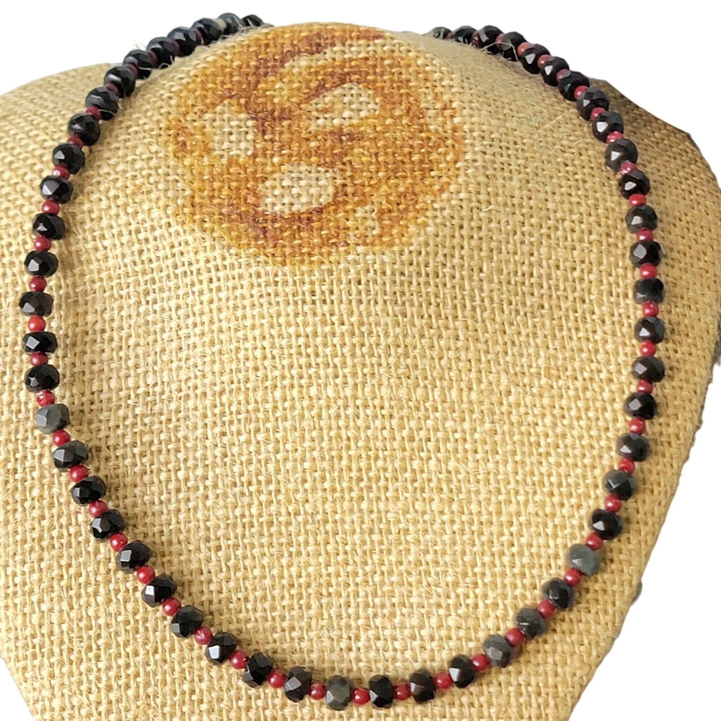 Vintage Heavy Glass Bead Necklace Red Black Women