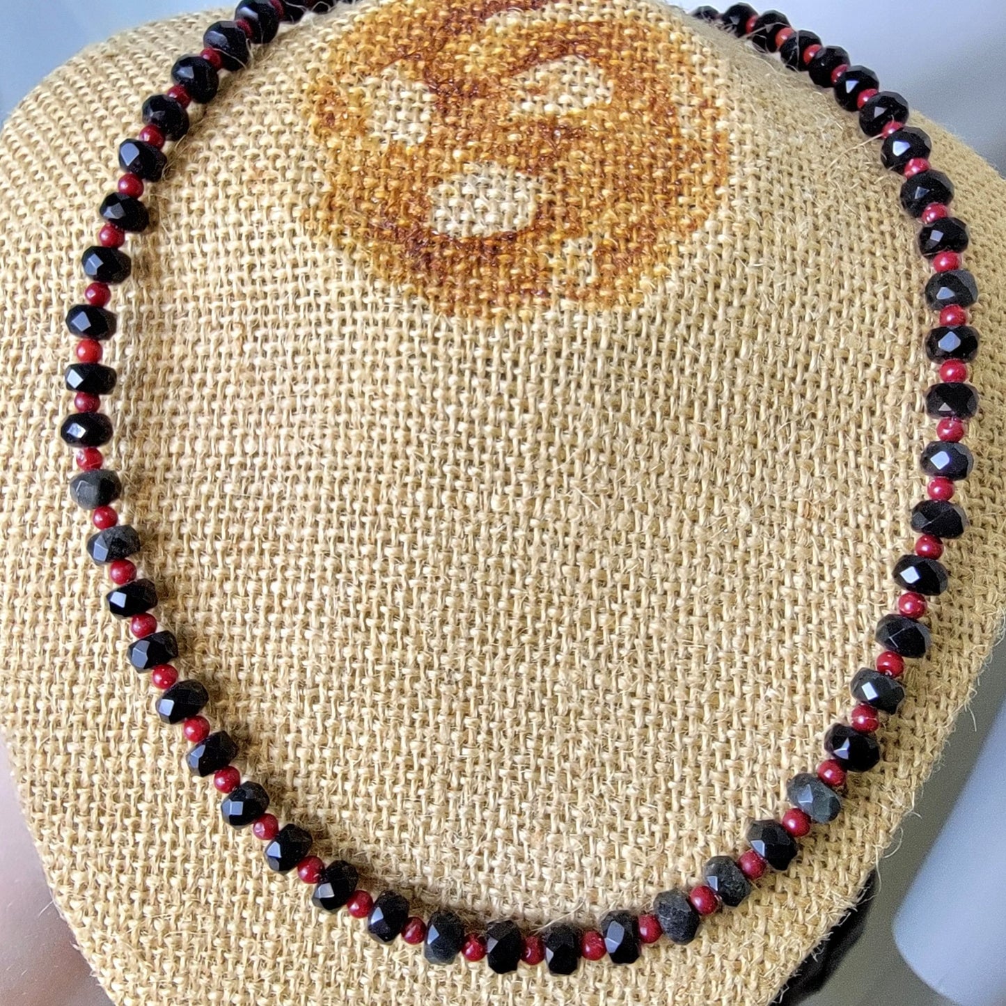 Vintage Heavy Glass Bead Necklace Red Black Women