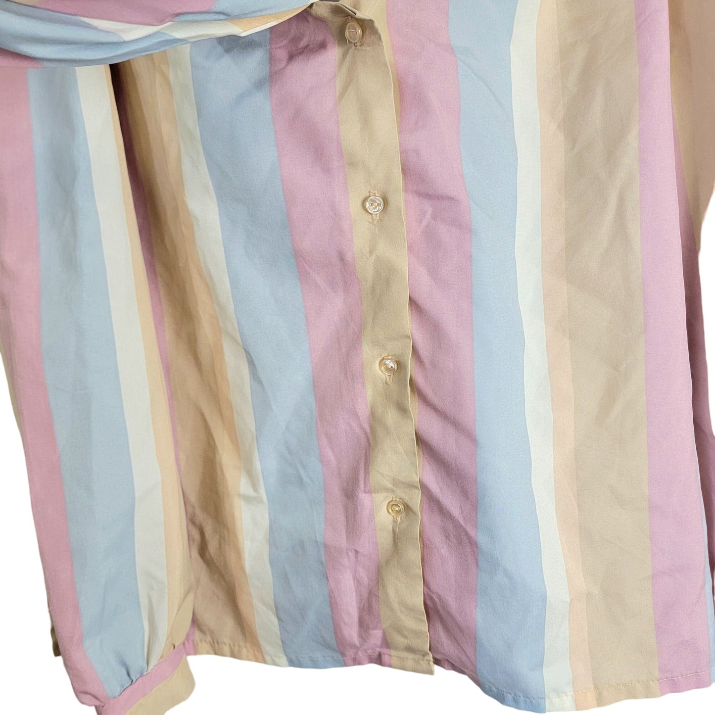 Vintage 70s Stripe Blouse Shirt Women 14 Pink Blue Retro Top
