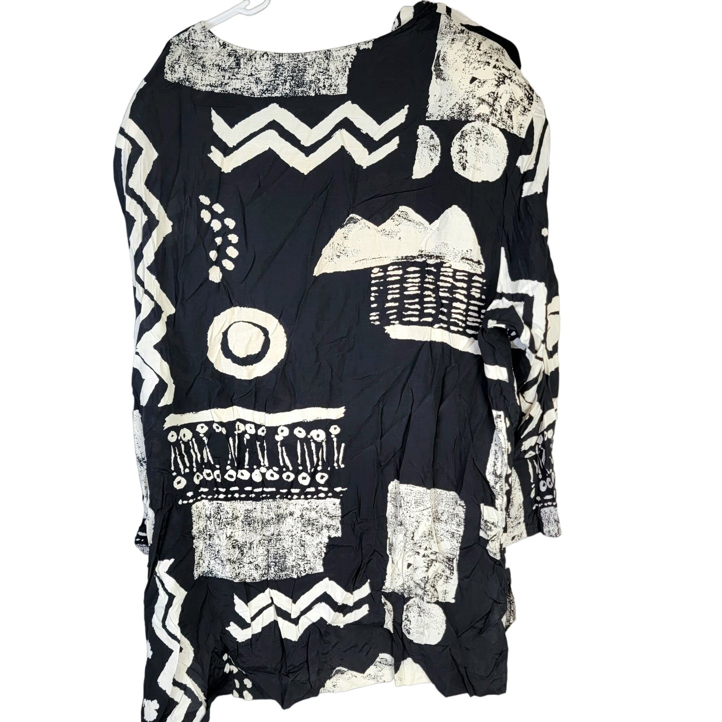 Vintage 80s Button Blouse Women Plus 22W Black White Shirt