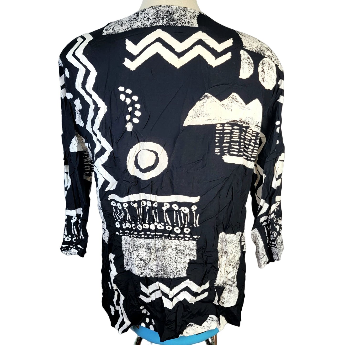 Vintage 80s Button Blouse Women Plus 22W Black White Shirt