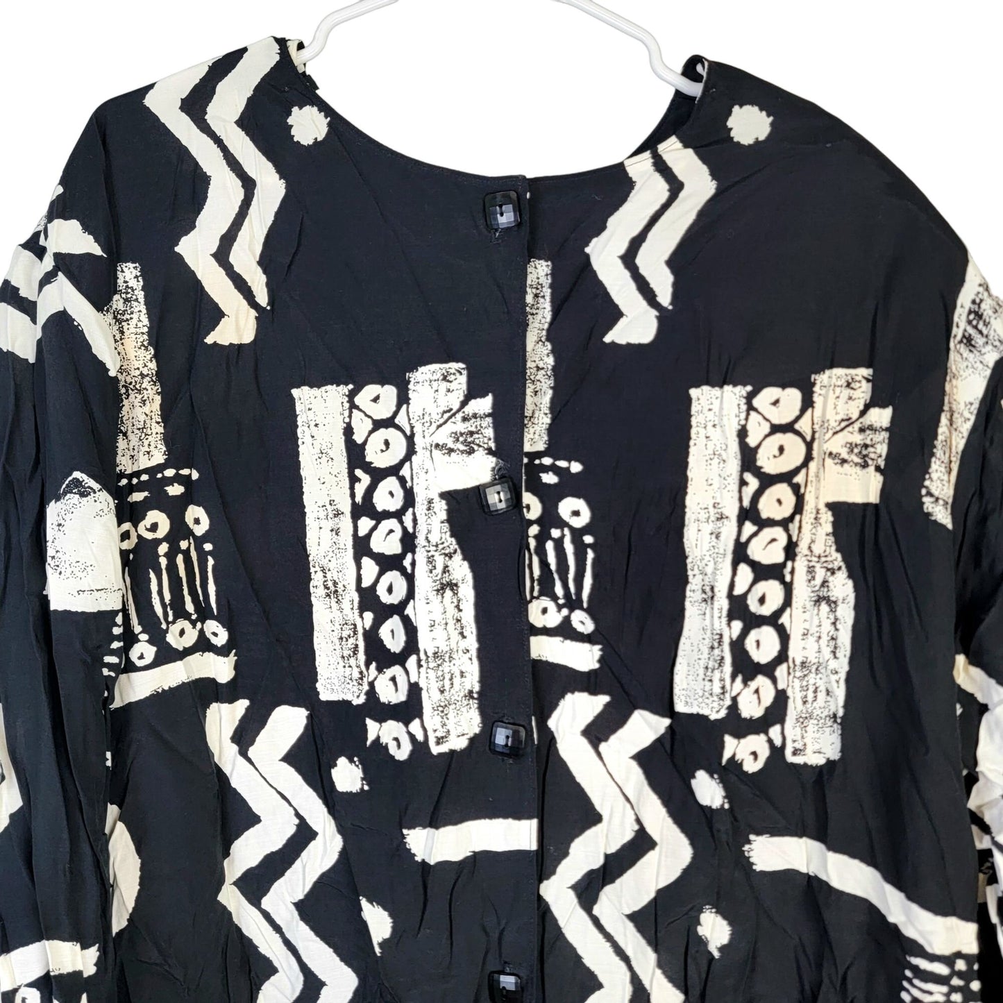 Vintage 80s Button Blouse Women Plus 22W Black White Shirt