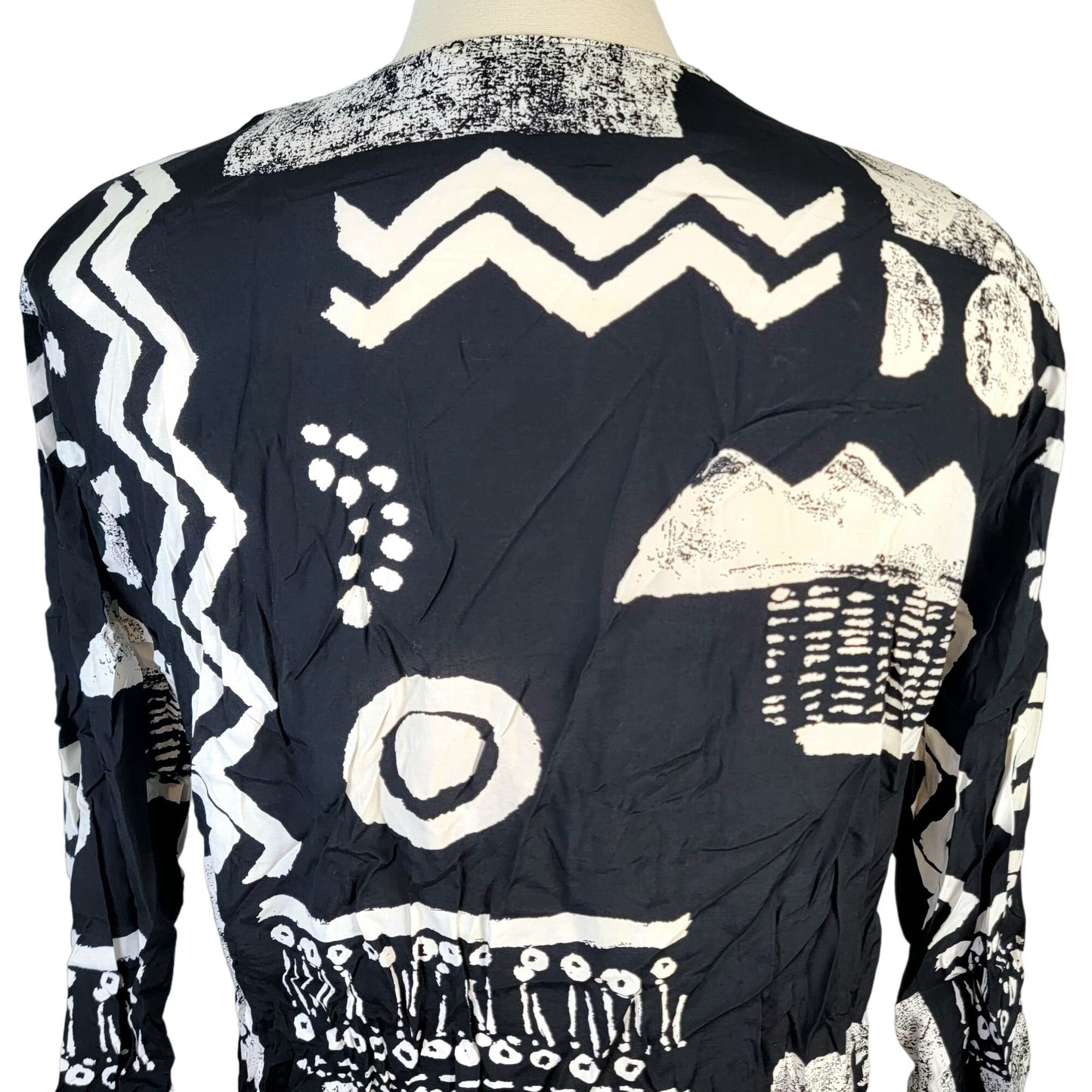 Vintage 80s Button Blouse Women Plus 22W Black White Shirt