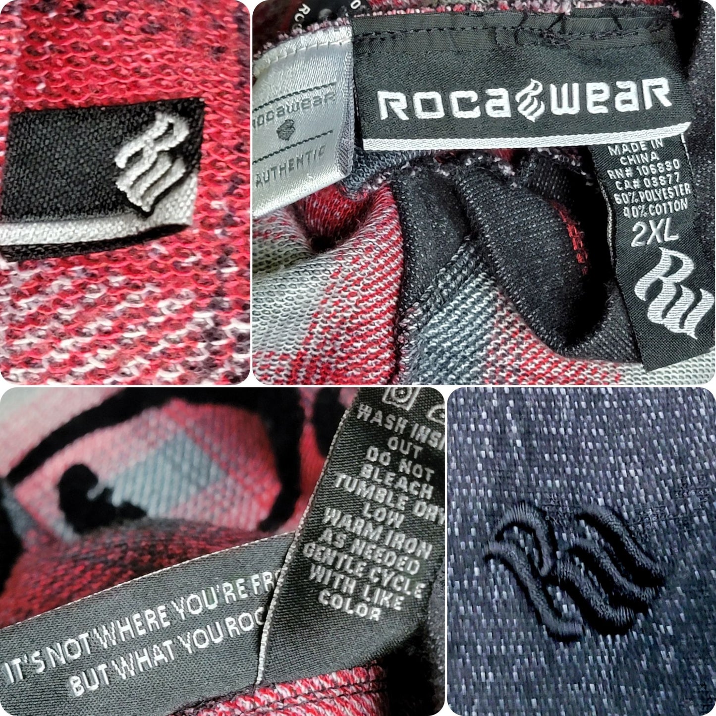 RocaWear Plaid Heavy Sweatshirt Men 2XL Shirt Red Black XXL