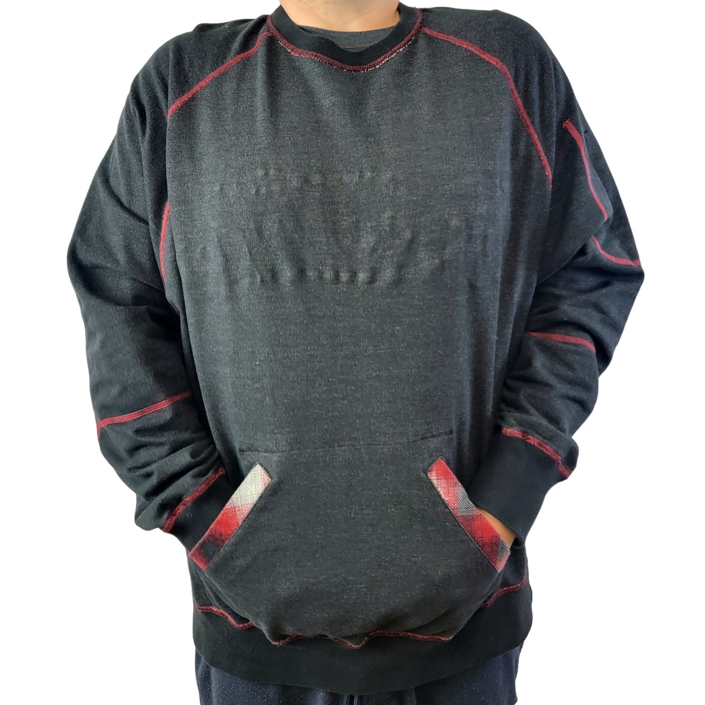 RocaWear Plaid Heavy Sweatshirt Men 2XL Shirt Red Black XXL