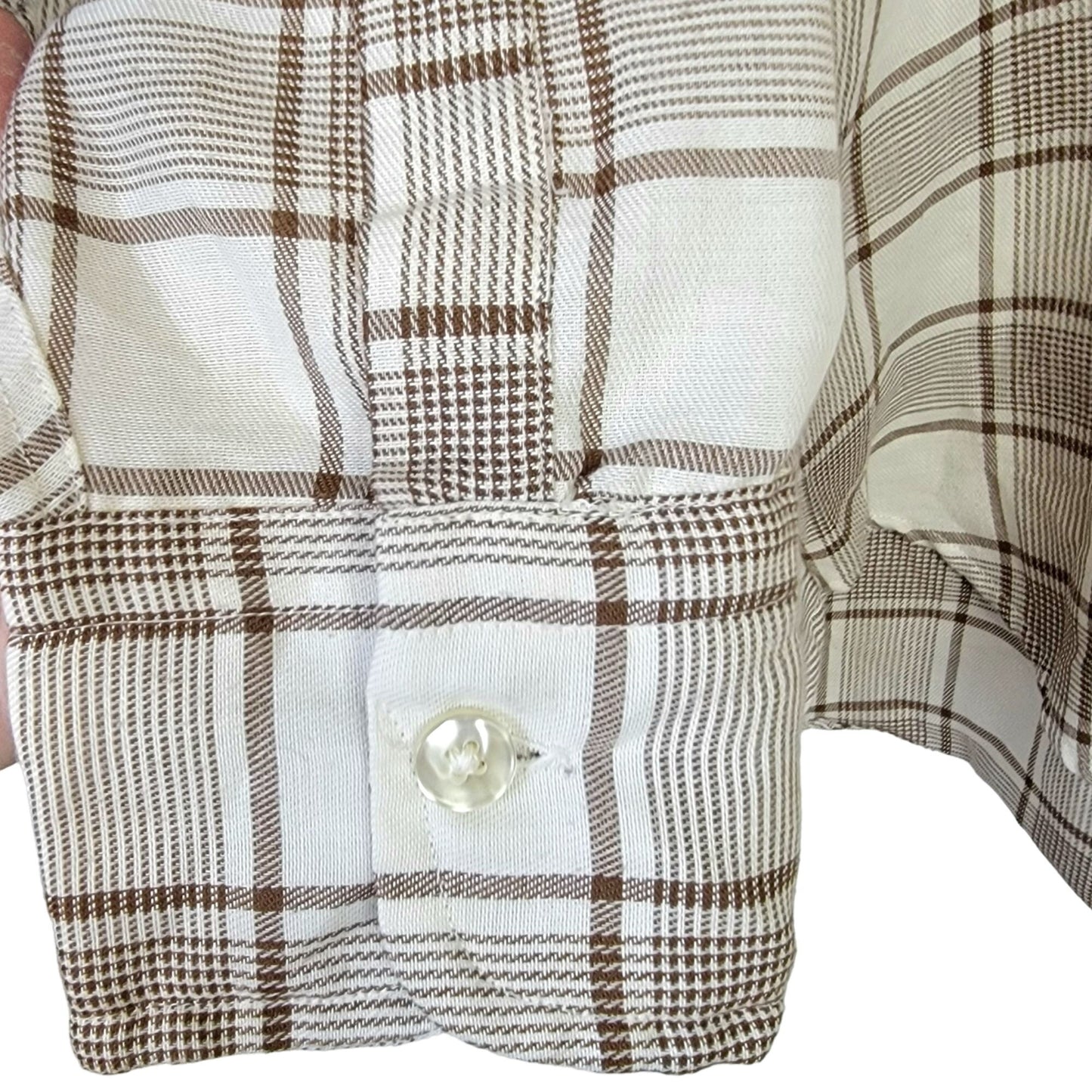 Vintage 70s Retro Plaid Shirt Men Medium Button Down Brown