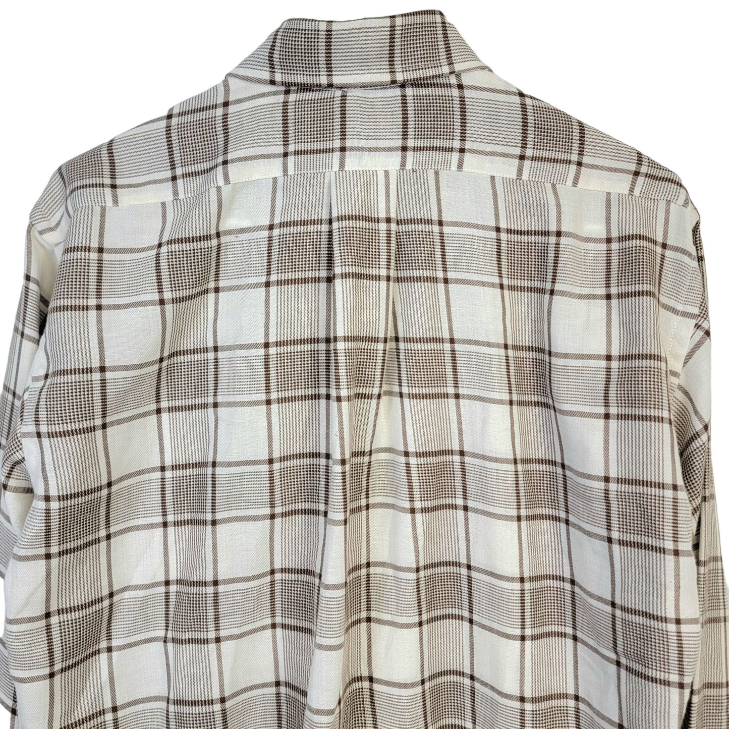 Vintage 70s Retro Plaid Shirt Men Medium Button Down Brown
