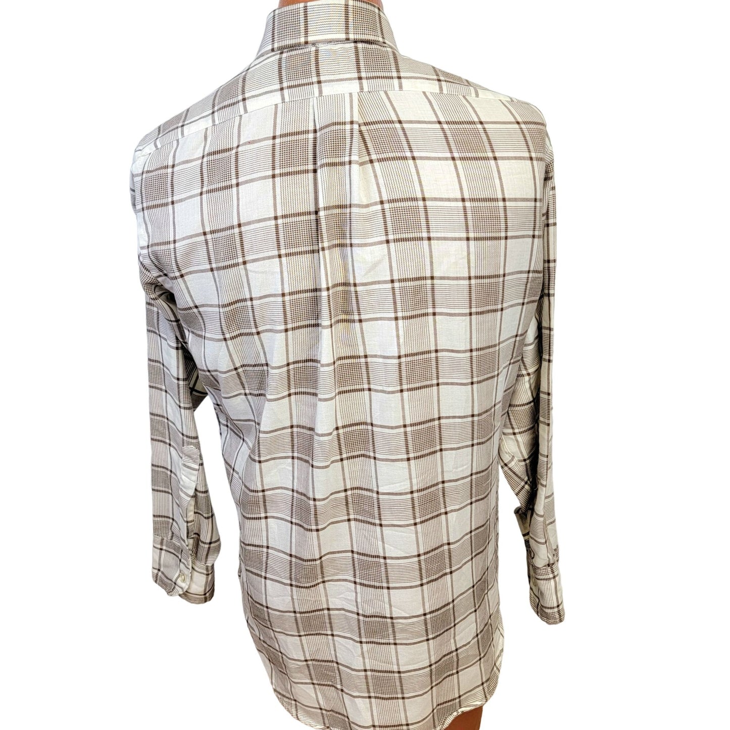 Vintage 70s Retro Plaid Shirt Men Medium Button Down Brown