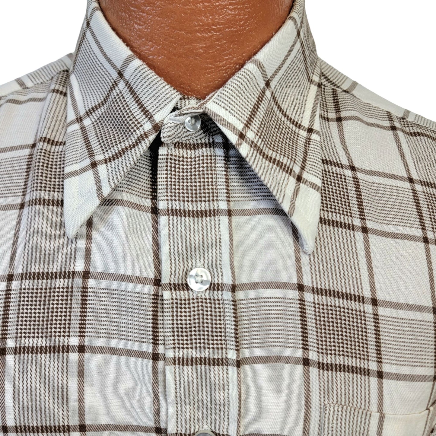 Vintage 70s Retro Plaid Shirt Men Medium Button Down Brown