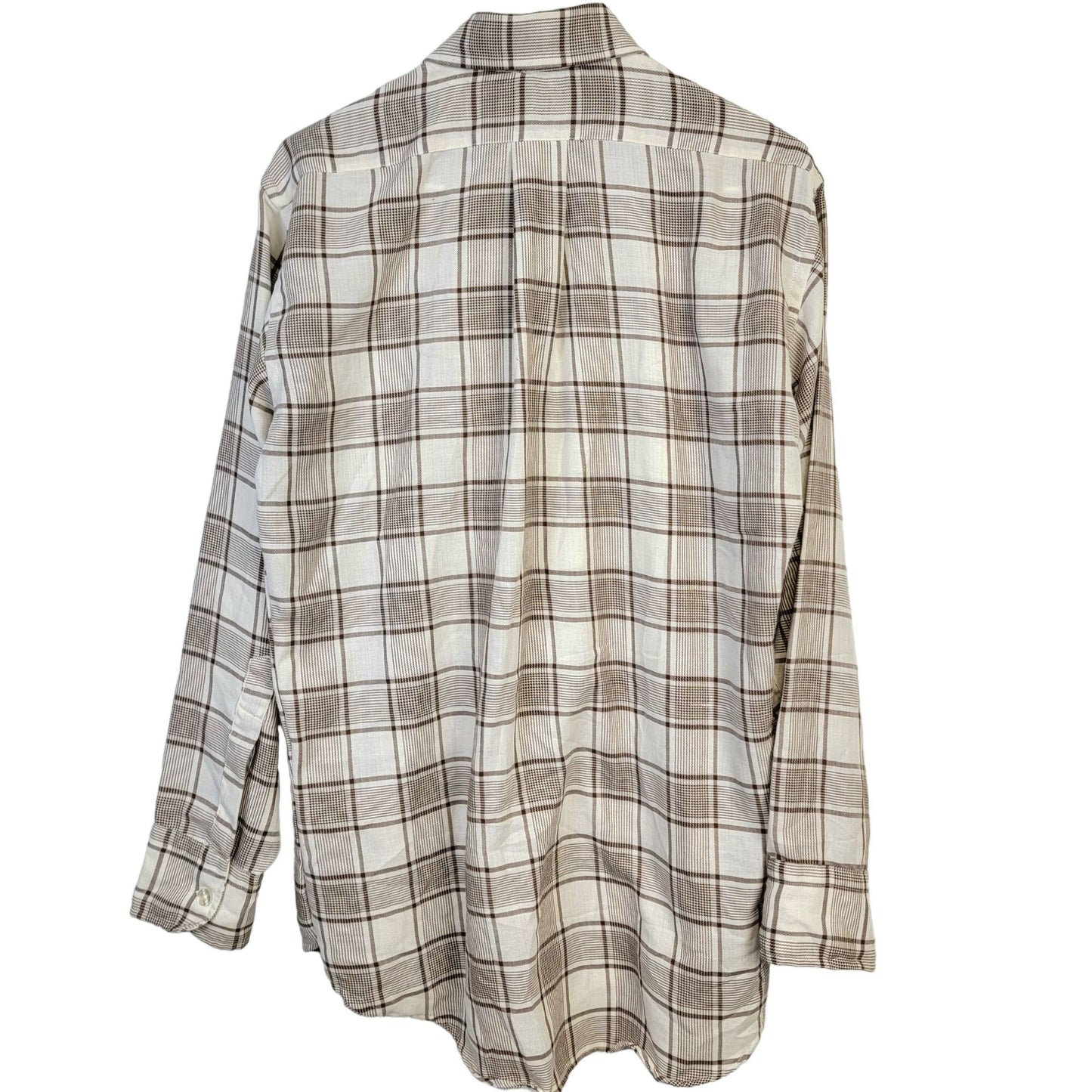 Vintage 70s Retro Plaid Shirt Men Medium Button Down Brown