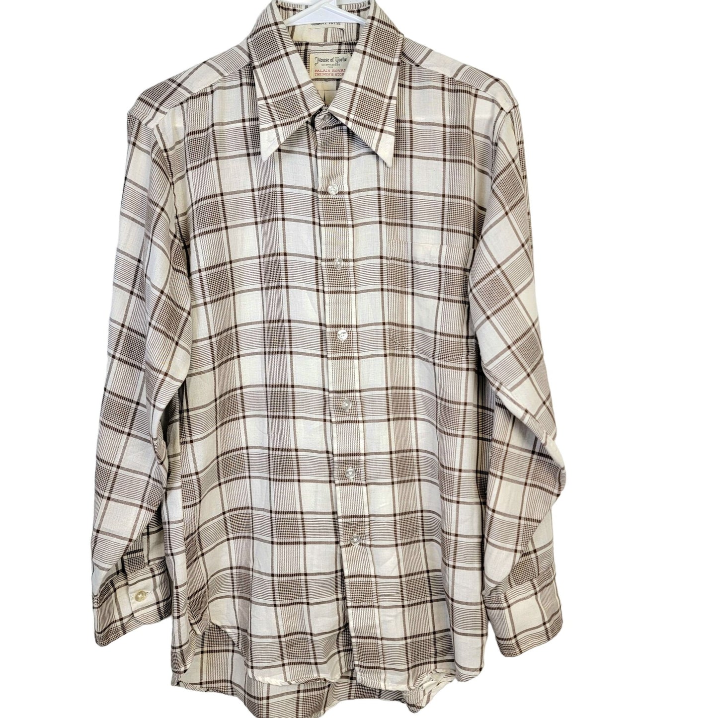 Vintage 70s Retro Plaid Shirt Men Medium Button Down Brown