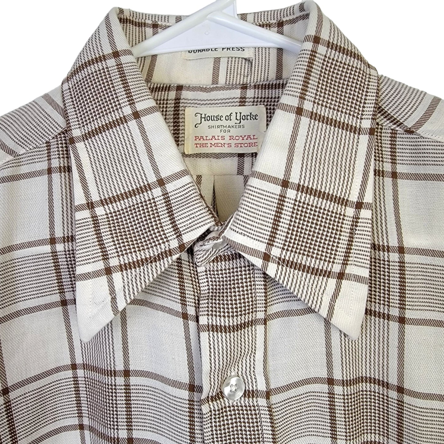 Vintage 70s Retro Plaid Shirt Men Medium Button Down Brown