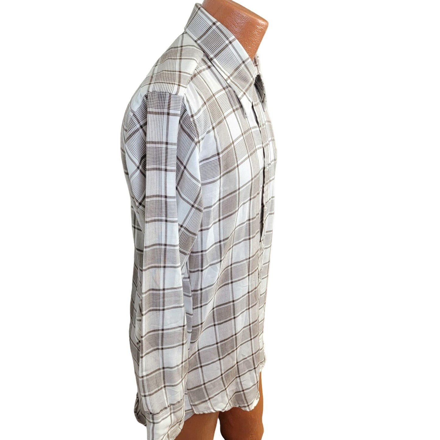 Vintage 70s Retro Plaid Shirt Men Medium Button Down Brown