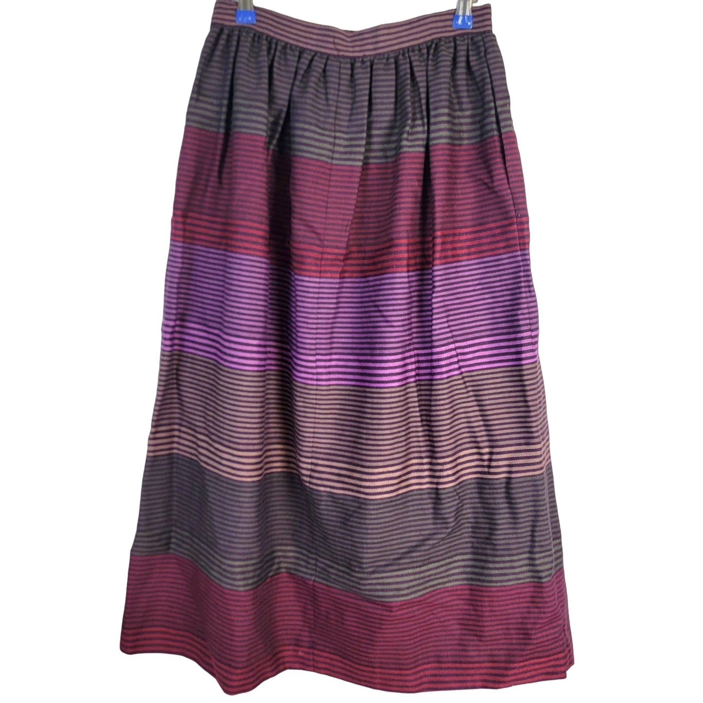 Vintage 70s Stripe Midi Skirt Women Medium Black Purple