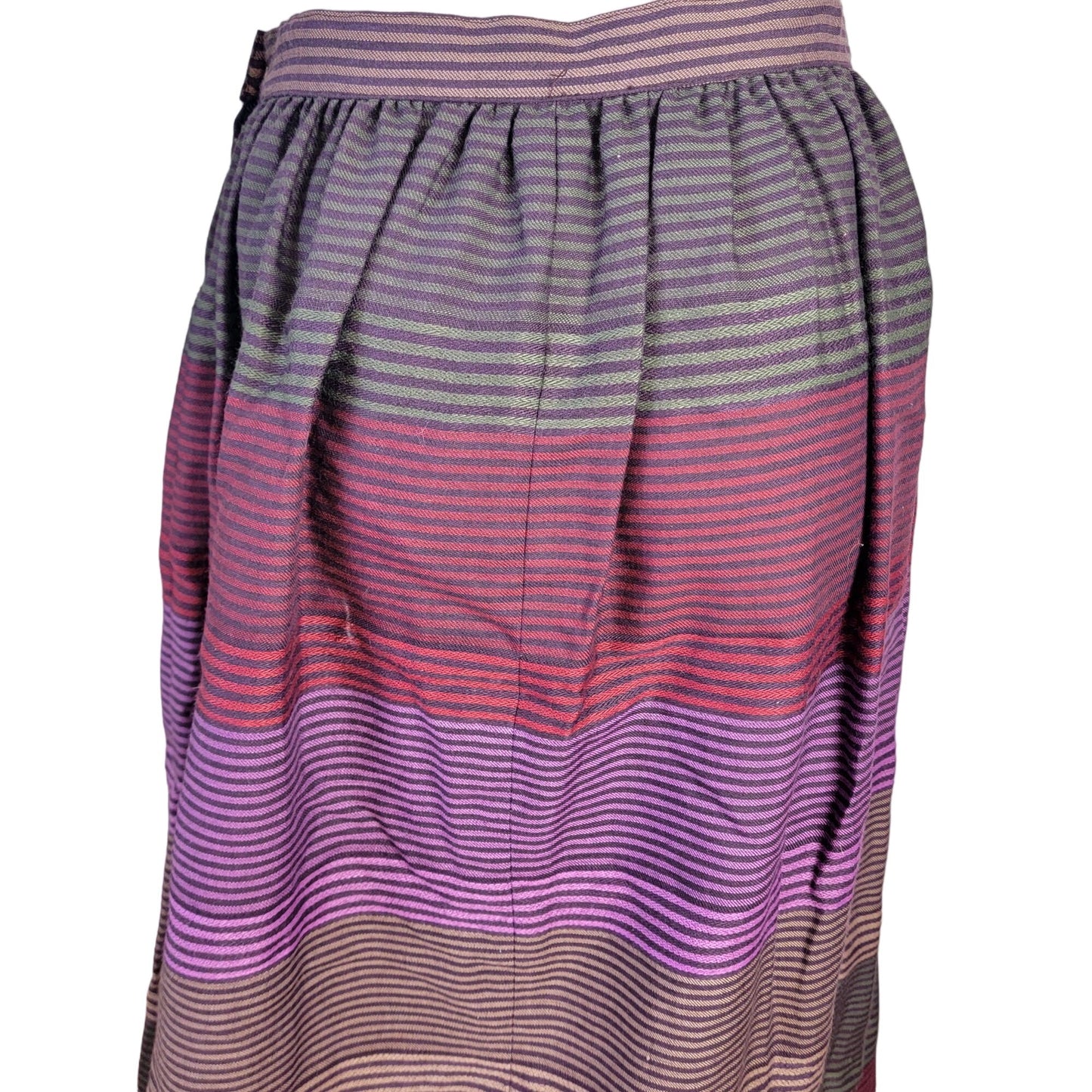 Vintage 70s Stripe Midi Skirt Women Medium Black Purple