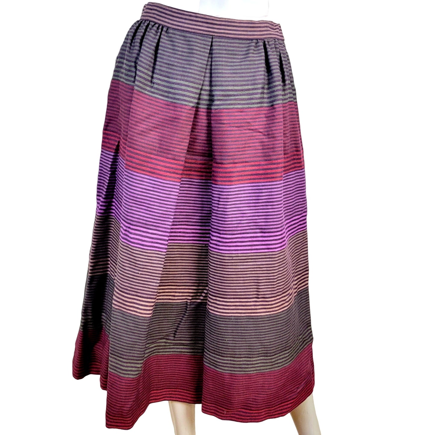 Vintage 70s Stripe Midi Skirt Women Medium Black Purple