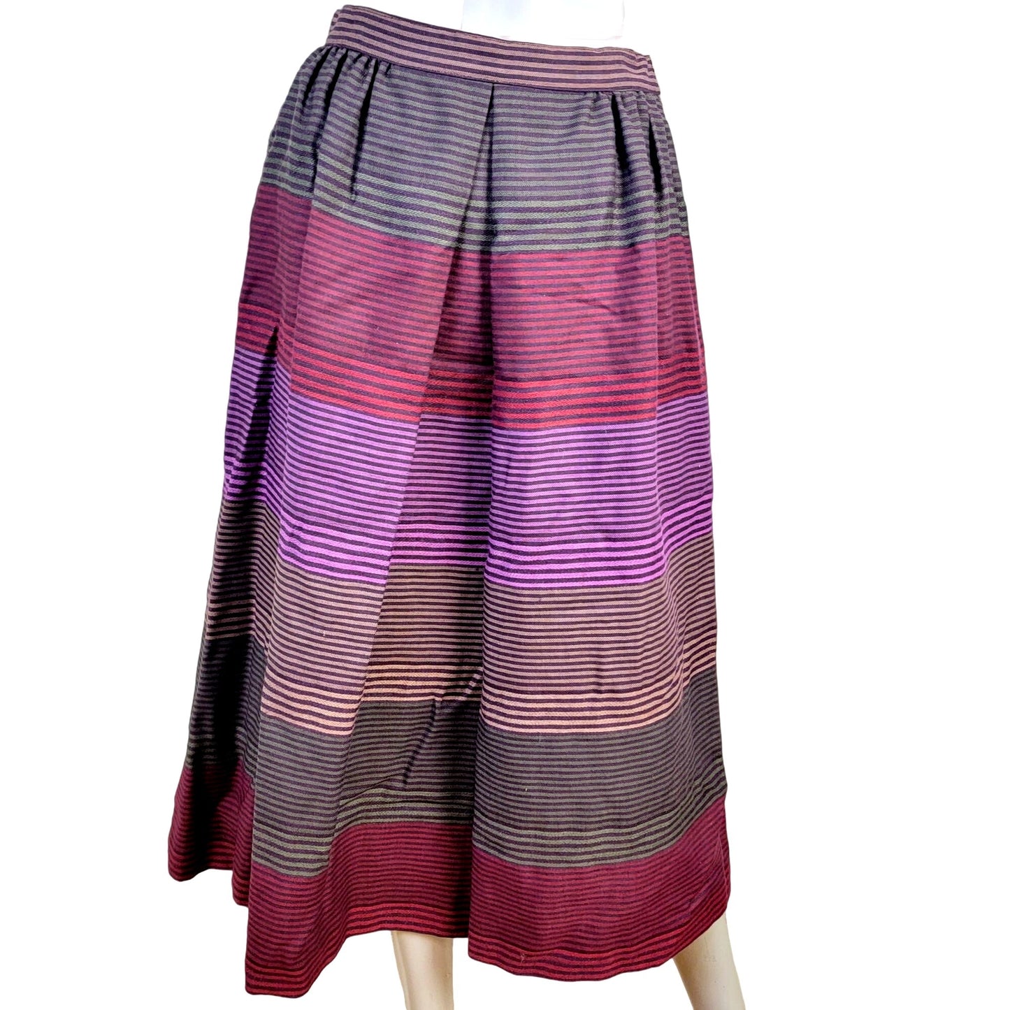 Vintage 70s Stripe Midi Skirt Women Medium Black Purple