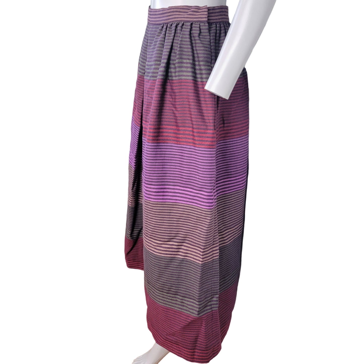 Vintage 70s Stripe Midi Skirt Women Medium Black Purple