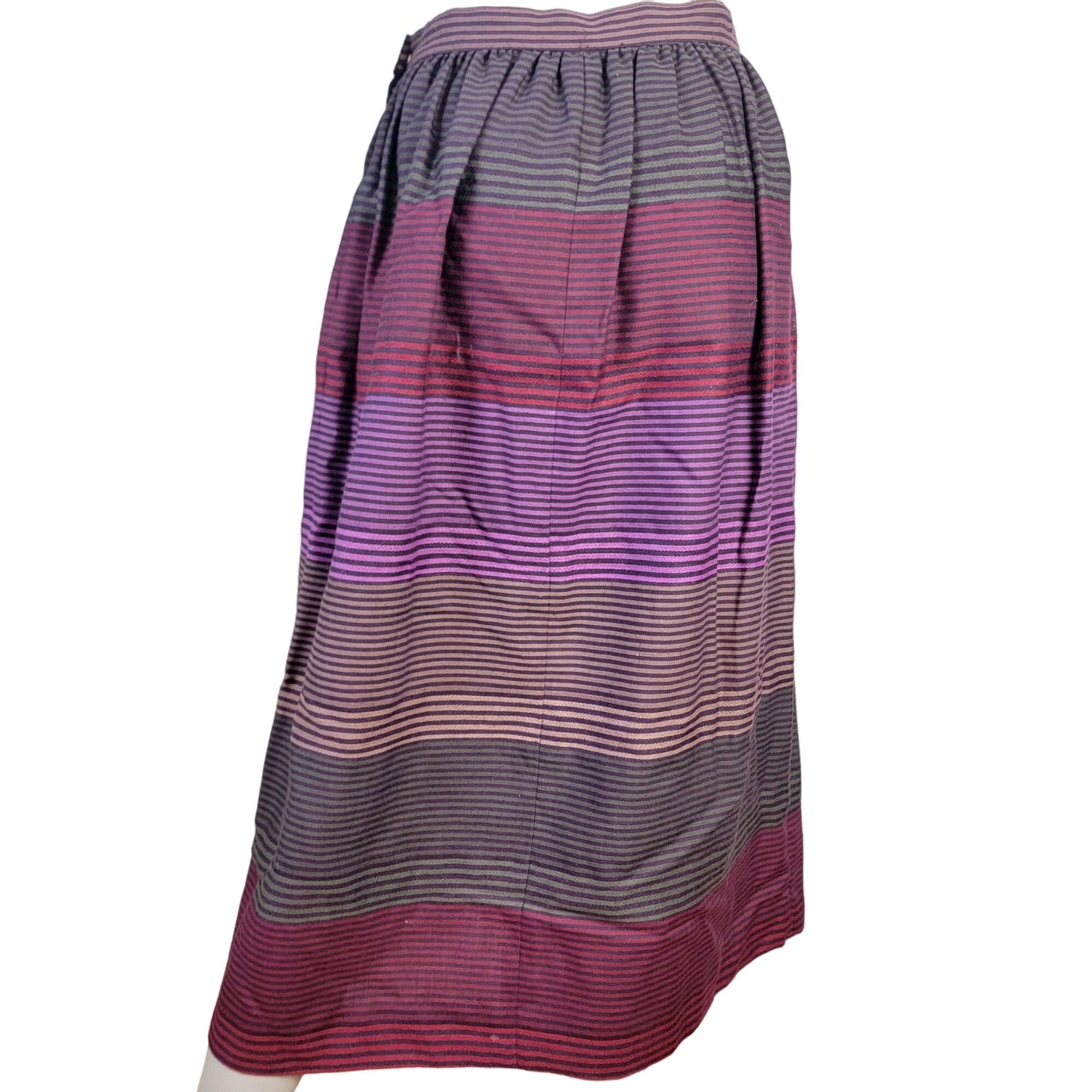 Vintage 70s Stripe Midi Skirt Women Medium Black Purple