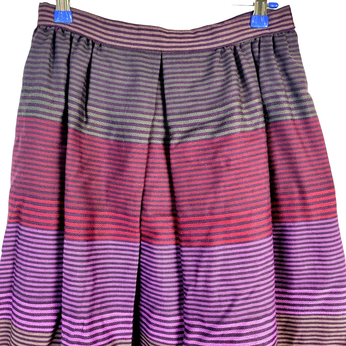Vintage 70s Stripe Midi Skirt Women Medium Black Purple
