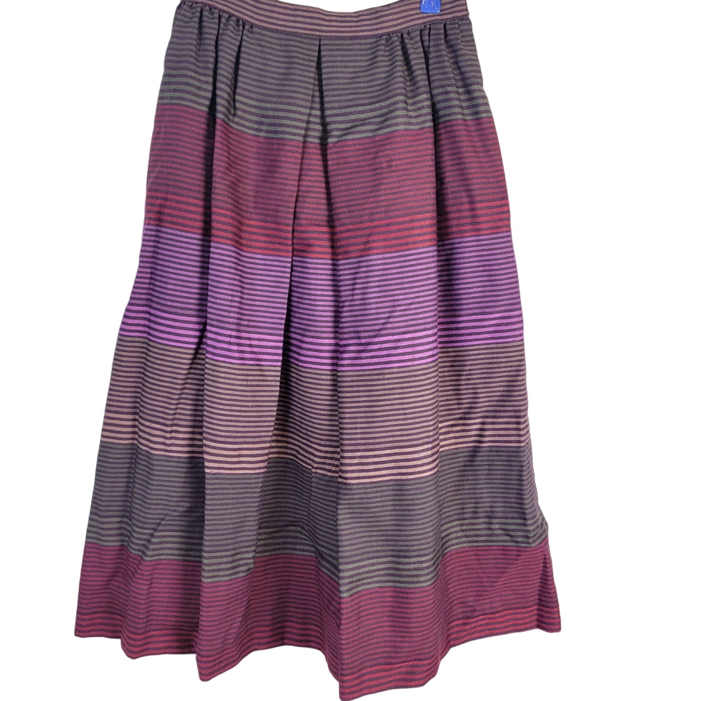 Vintage 70s Stripe Midi Skirt Women Medium Black Purple