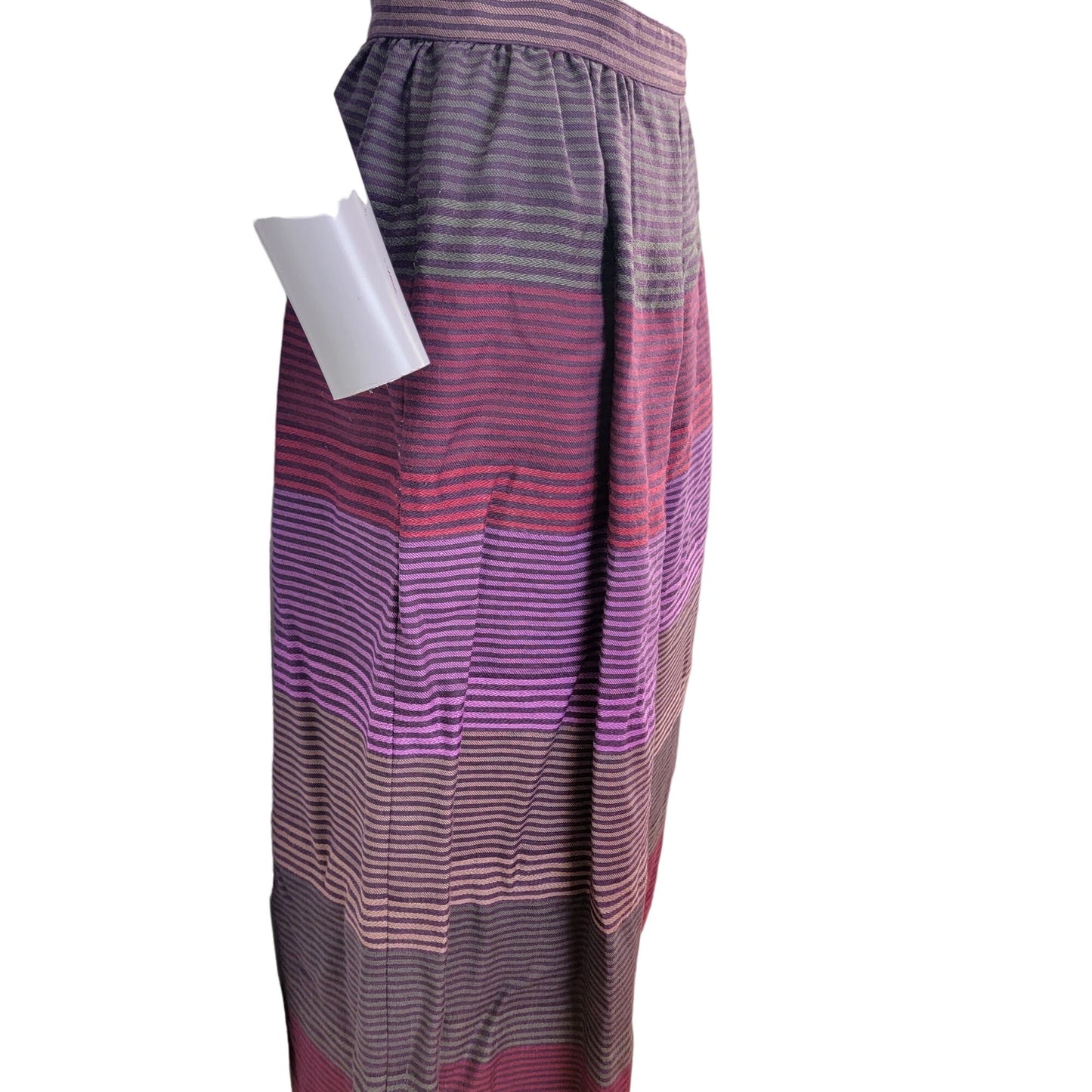 Vintage 70s Stripe Midi Skirt Women Medium Black Purple