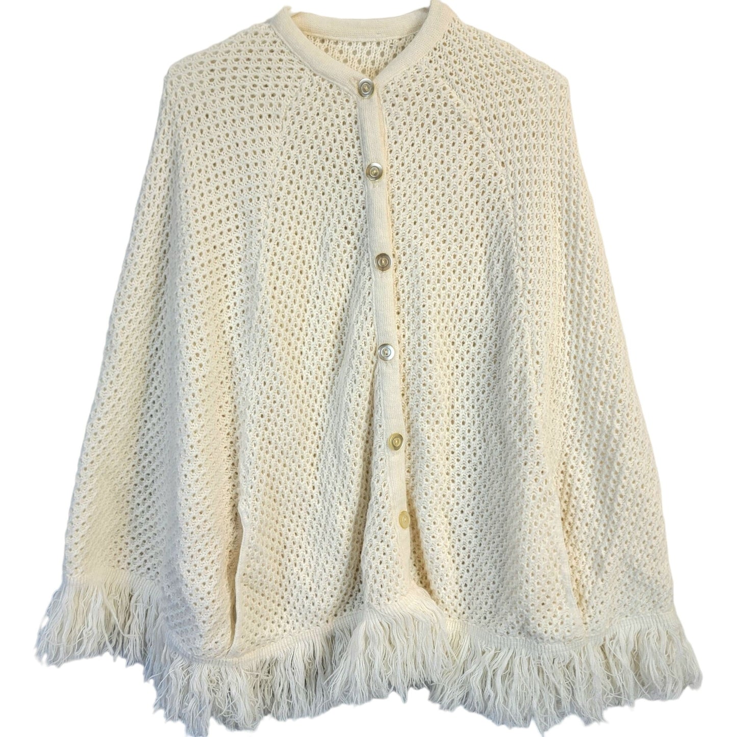 Vintage 70s Crochet Poncho Cardigan Wrap Jacket Shawl Women One Size