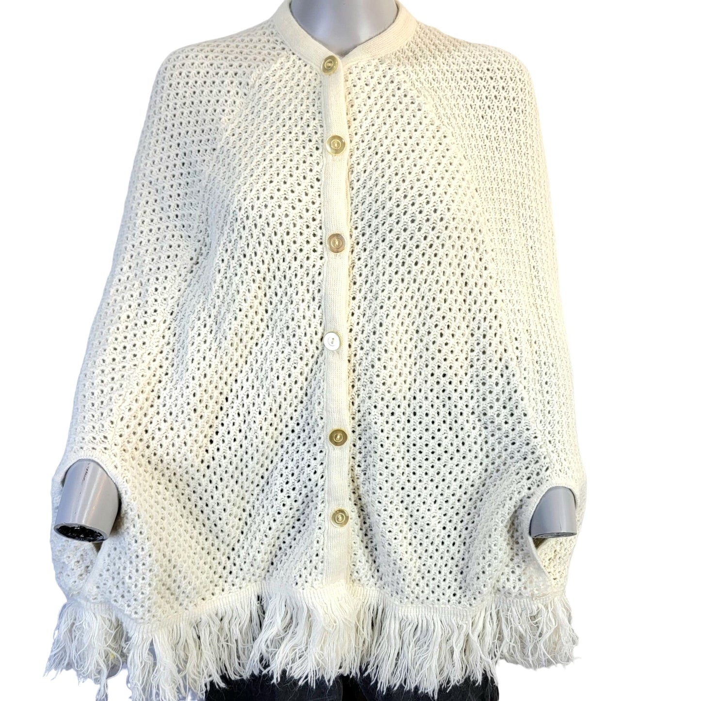 Vintage 70s Crochet Poncho Cardigan Wrap Jacket Shawl Women One Size