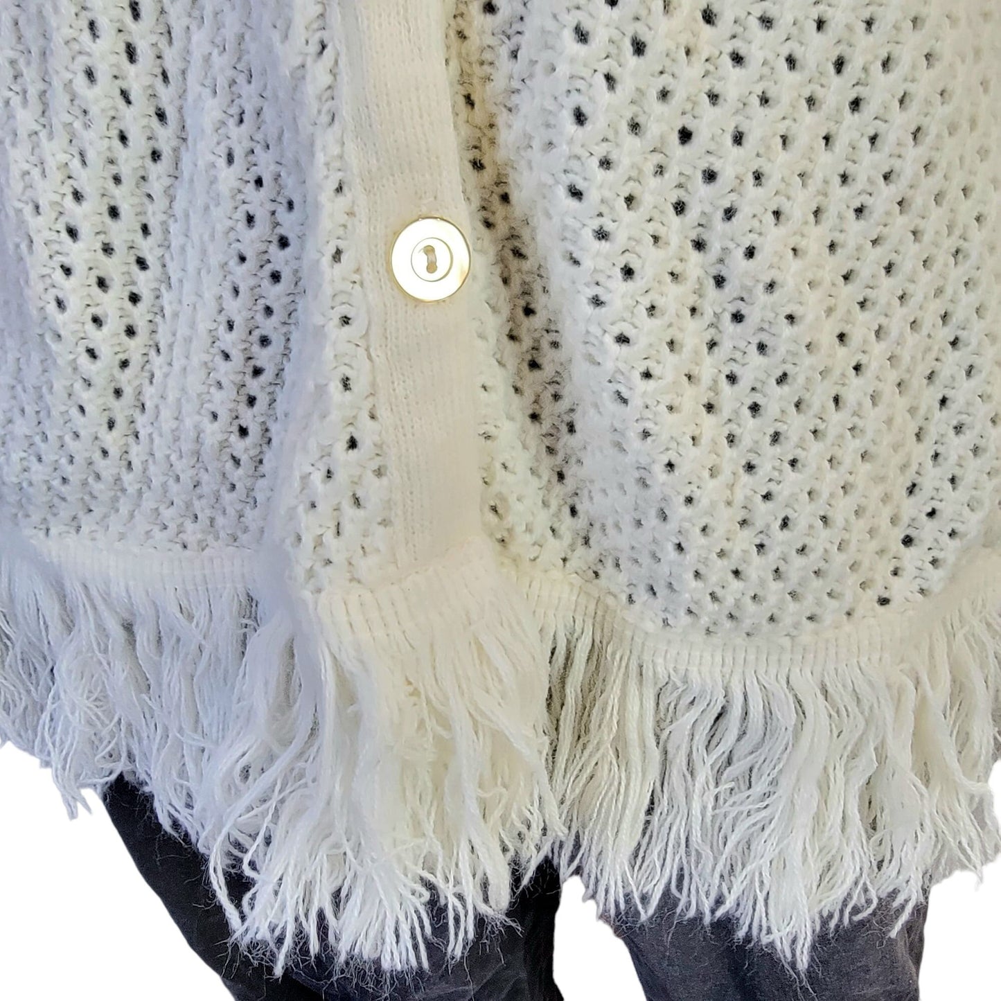 Vintage 70s Crochet Poncho Cardigan Wrap Jacket Shawl Women One Size