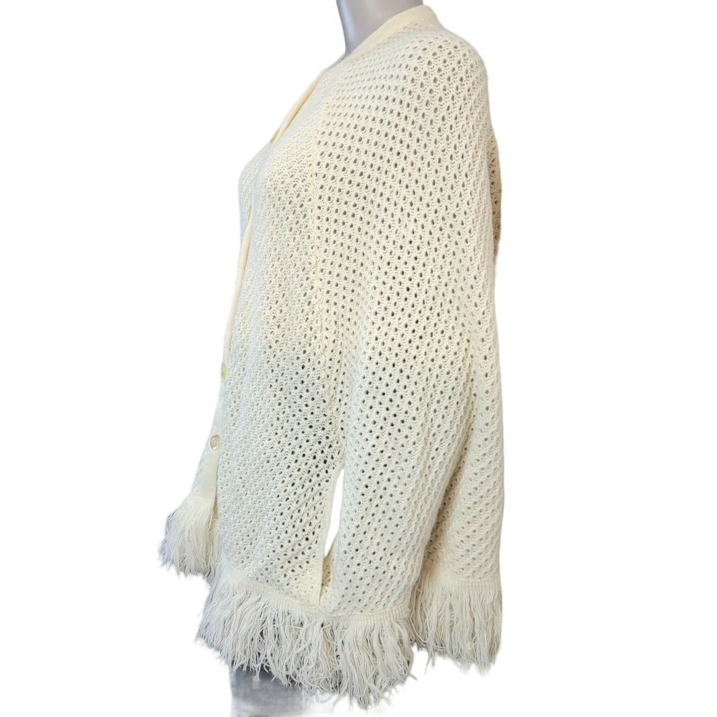 Vintage 70s Crochet Poncho Cardigan Wrap Jacket Shawl Women One Size