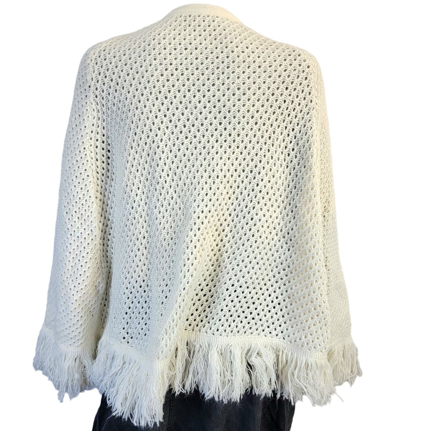 Vintage 70s Crochet Poncho Cardigan Wrap Jacket Shawl Women One Size