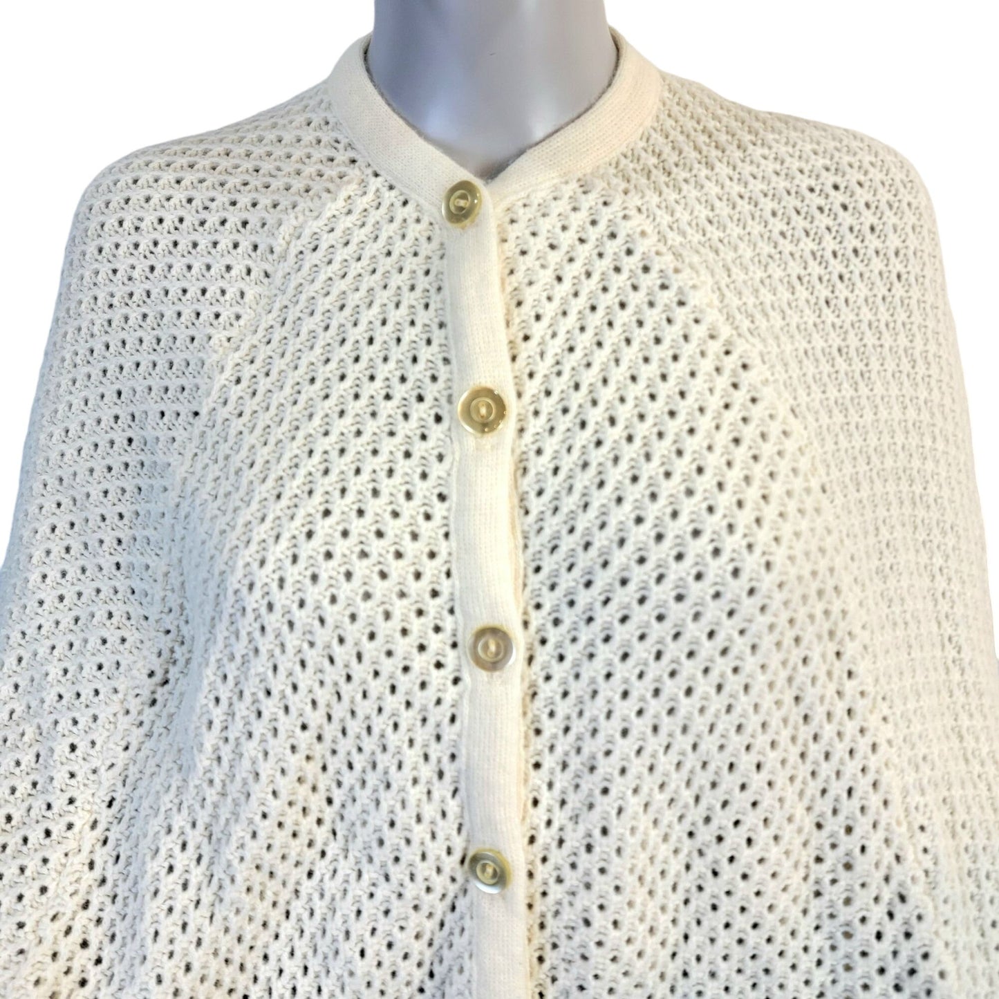 Vintage 70s Crochet Poncho Cardigan Wrap Jacket Shawl Women One Size