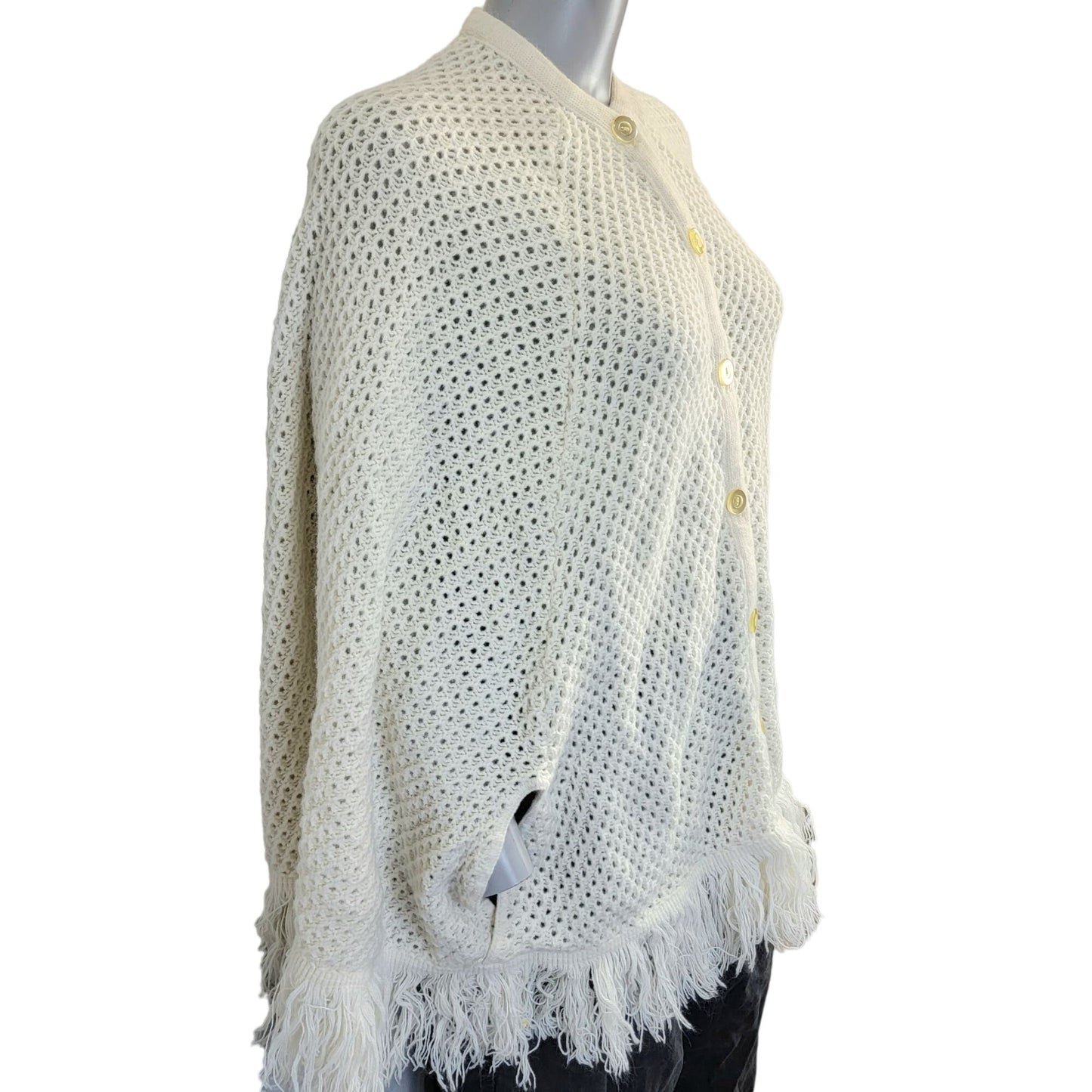 Vintage 70s Crochet Poncho Cardigan Wrap Jacket Shawl Women One Size