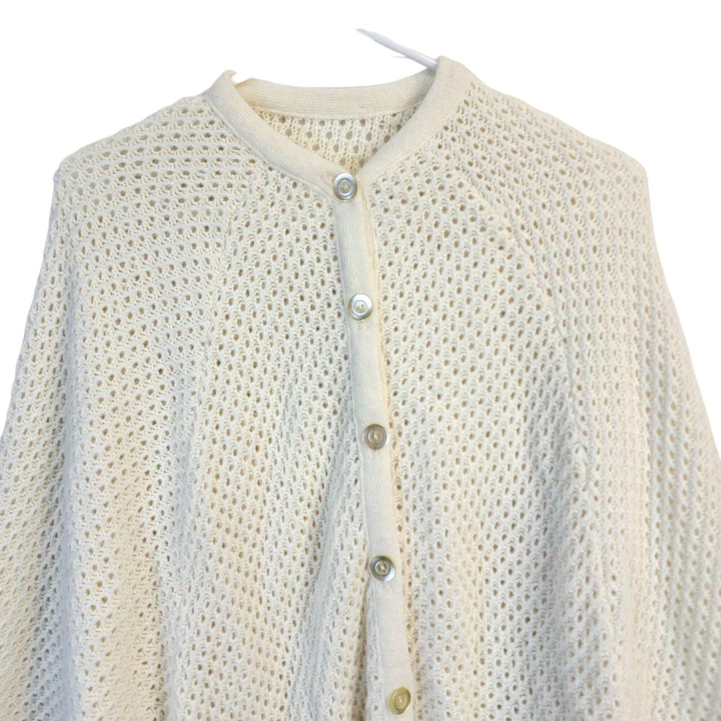 Vintage 70s Crochet Poncho Cardigan Wrap Jacket Shawl Women One Size